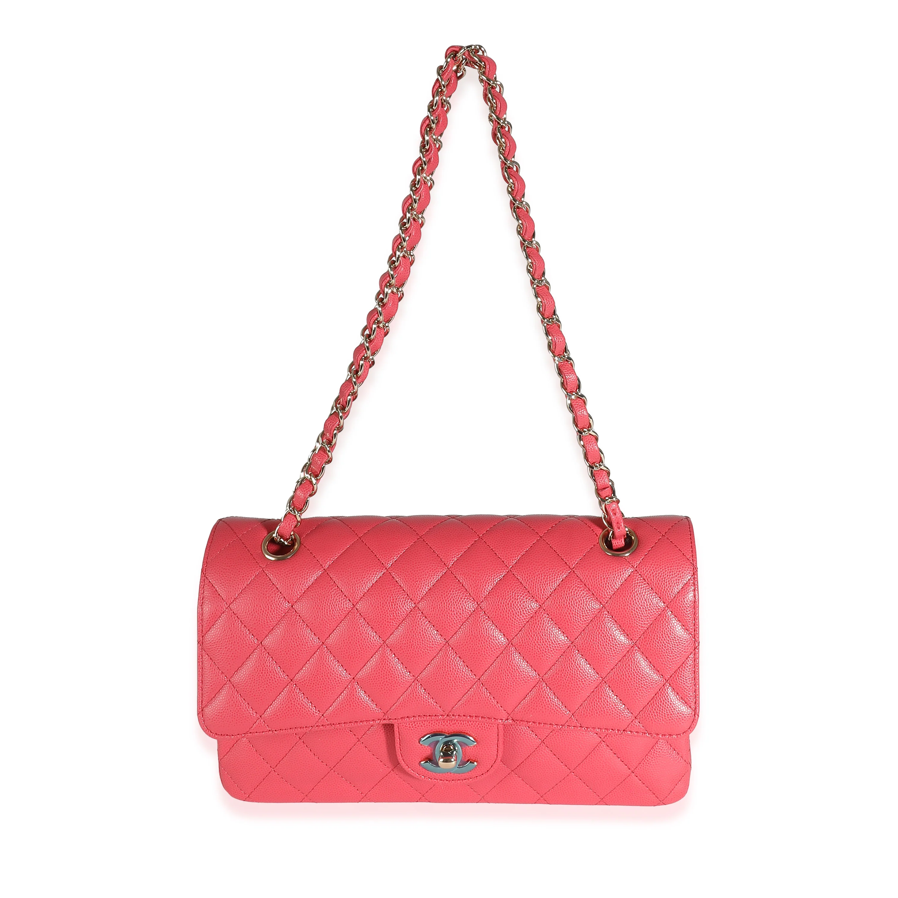 Dark Pink Quilted Caviar Medium Classic Double Flap Bag - Image 8