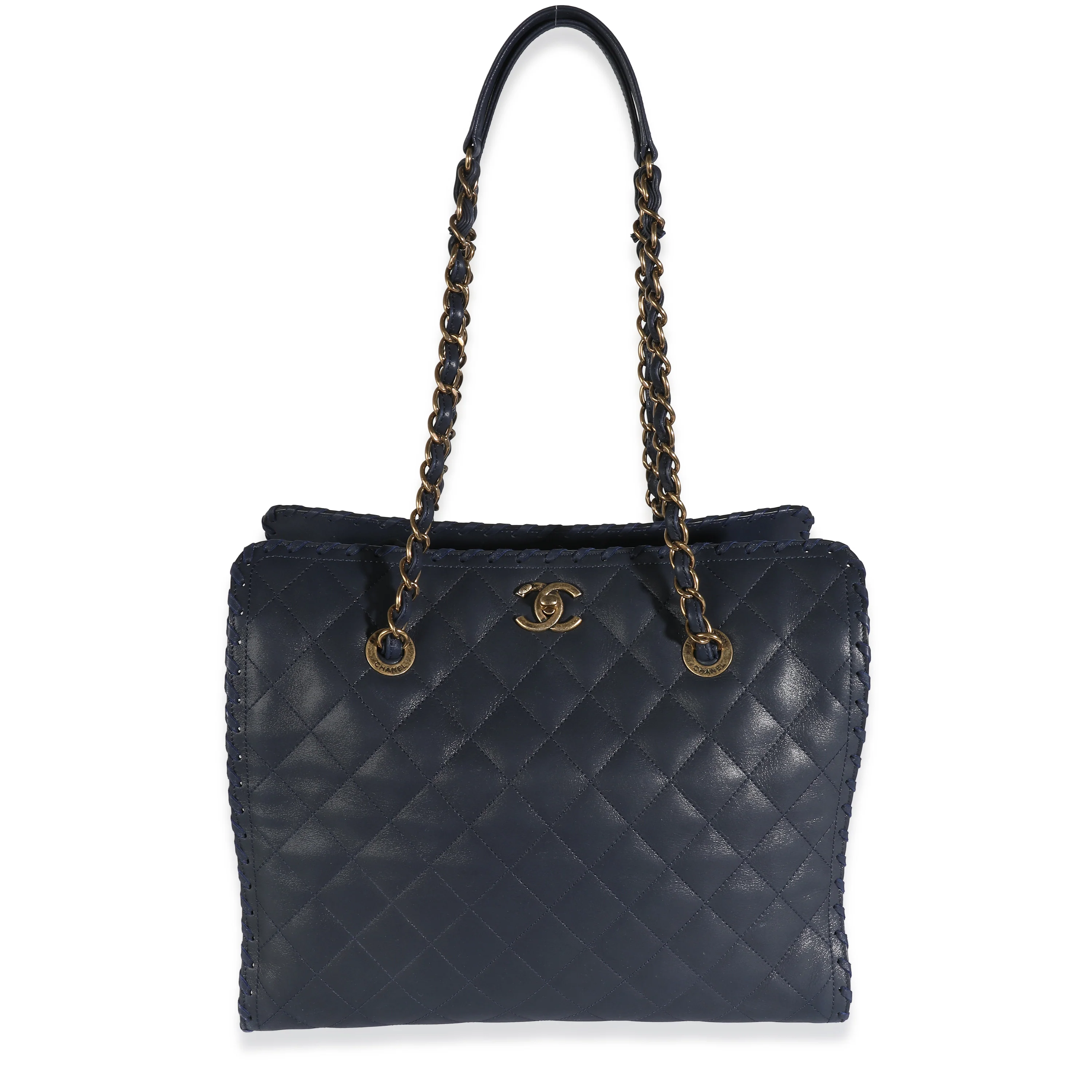 Chanel Navy Iridescent Quilted Calfskin Happy Stitch Tote