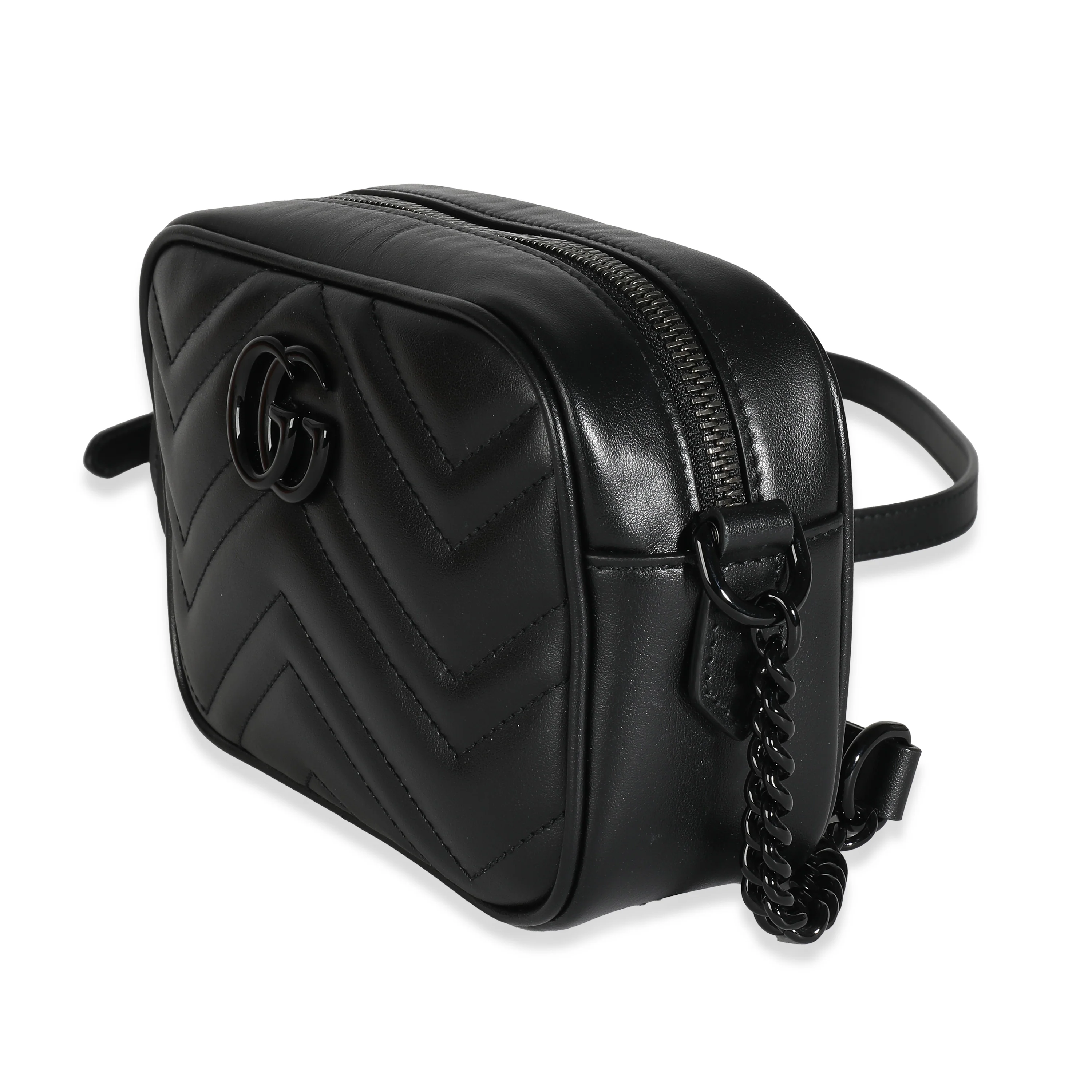 Gucci Black Chevron Matelassé Calfskin Monochrome Mini GG Marmont - Image 2