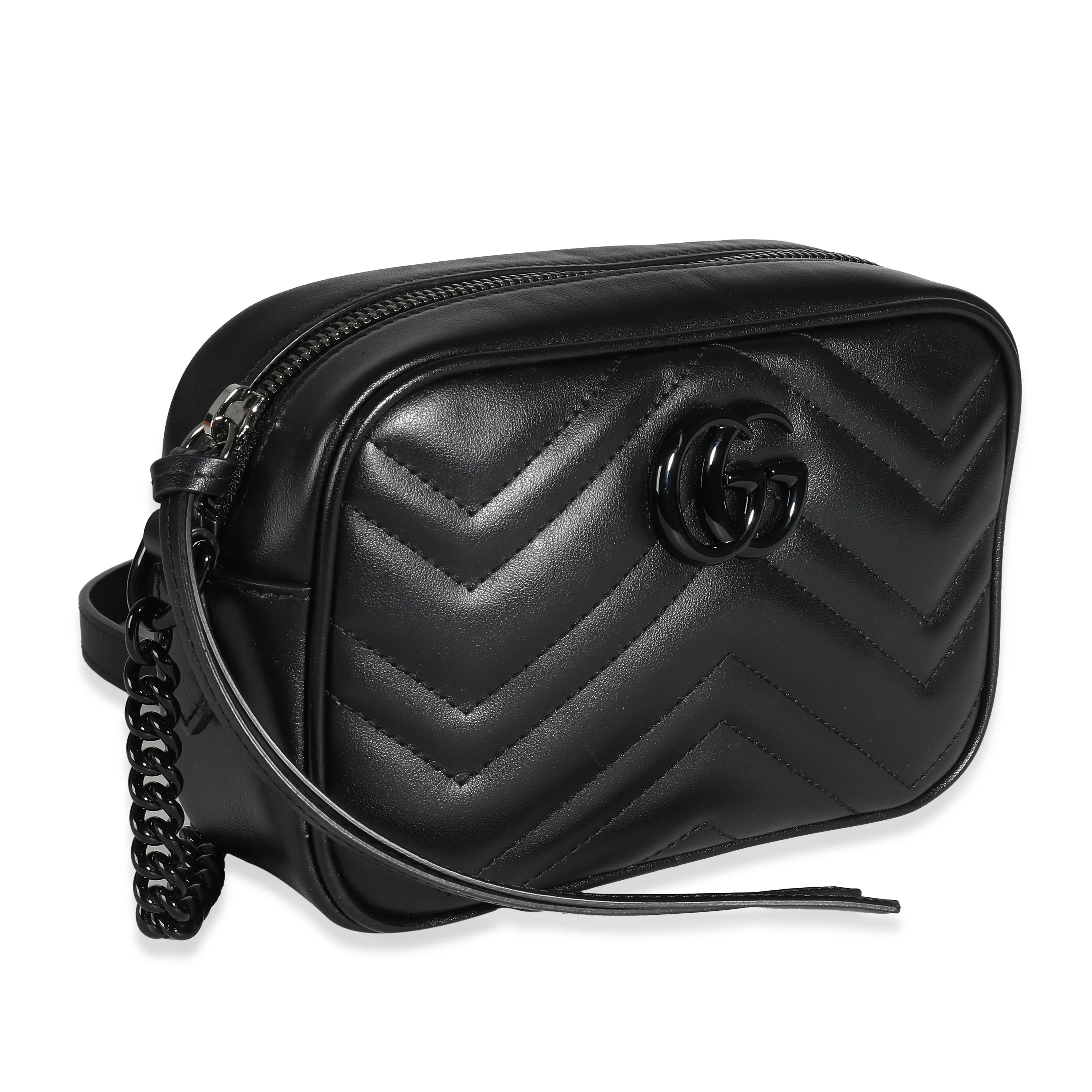 Gucci Black Chevron Matelassé Calfskin Monochrome Mini GG Marmont - Image 3