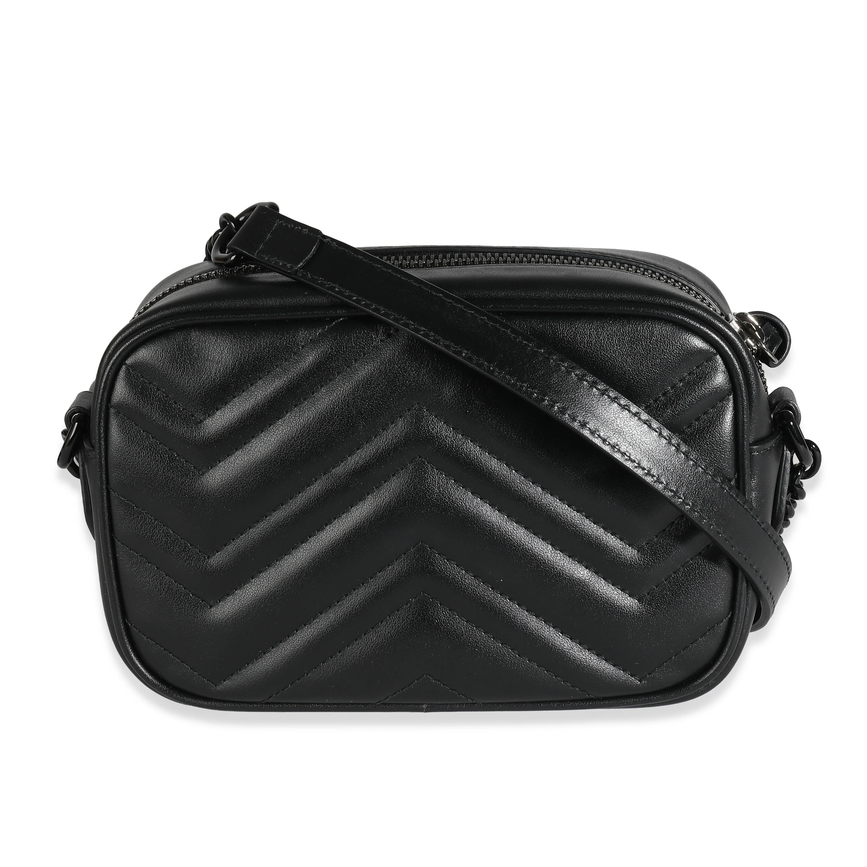 Gucci Black Chevron Matelassé Calfskin Monochrome Mini GG Marmont - Image 4