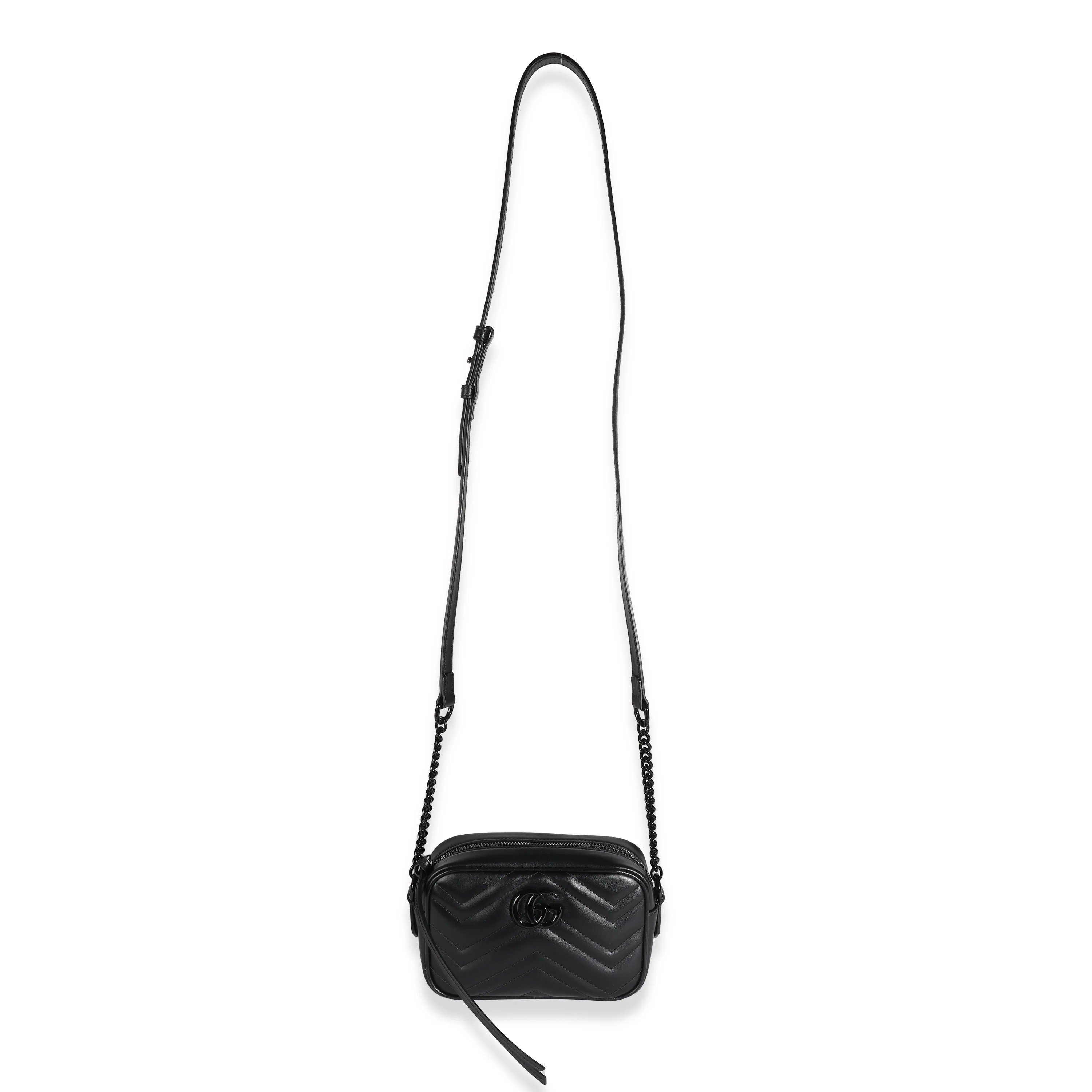 Gucci Black Chevron Matelassé Calfskin Monochrome Mini GG Marmont - Image 8