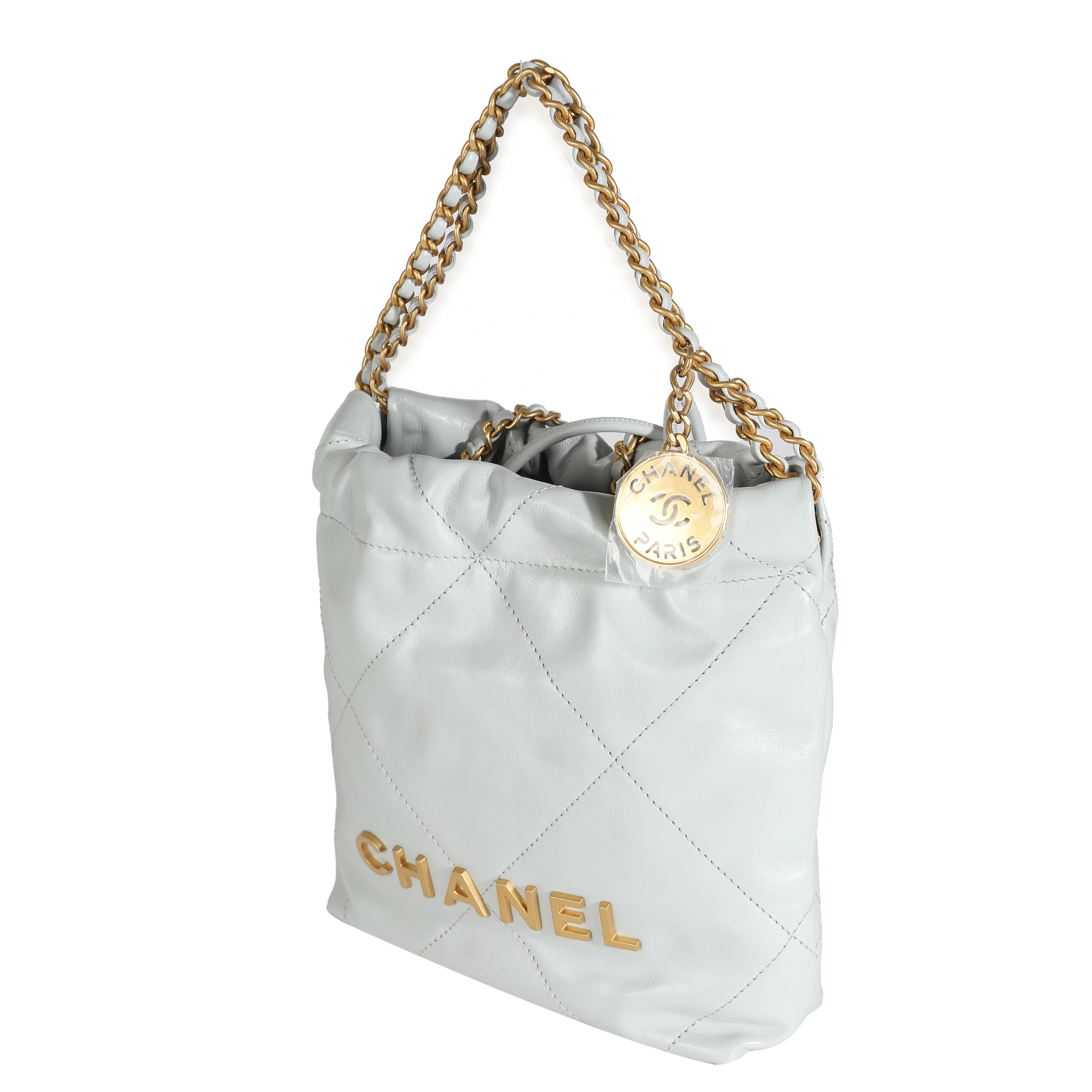 Blue Shiny Quilted Calfskin Chanel Mini 22 Hobo - Image 2