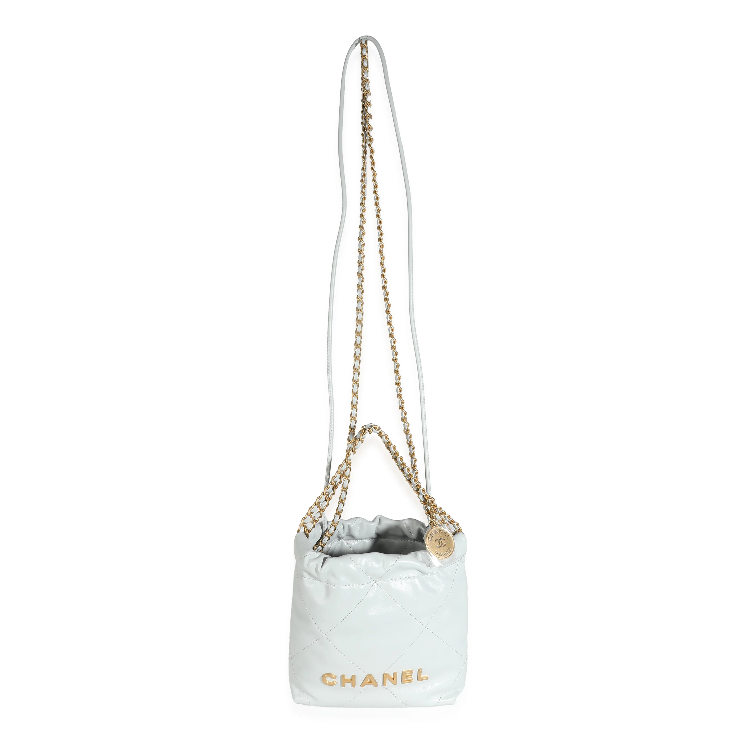 Blue Shiny Quilted Calfskin Chanel Mini 22 Hobo - Image 5
