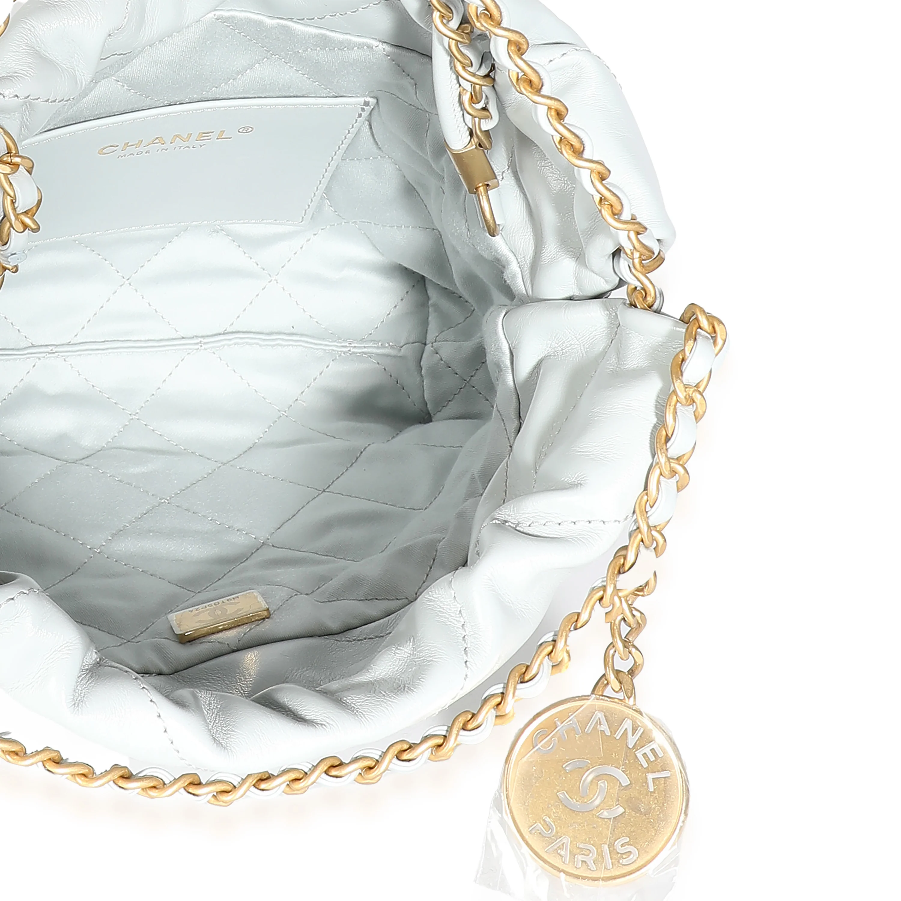 Blue Shiny Quilted Calfskin Chanel Mini 22 Hobo - Image 6