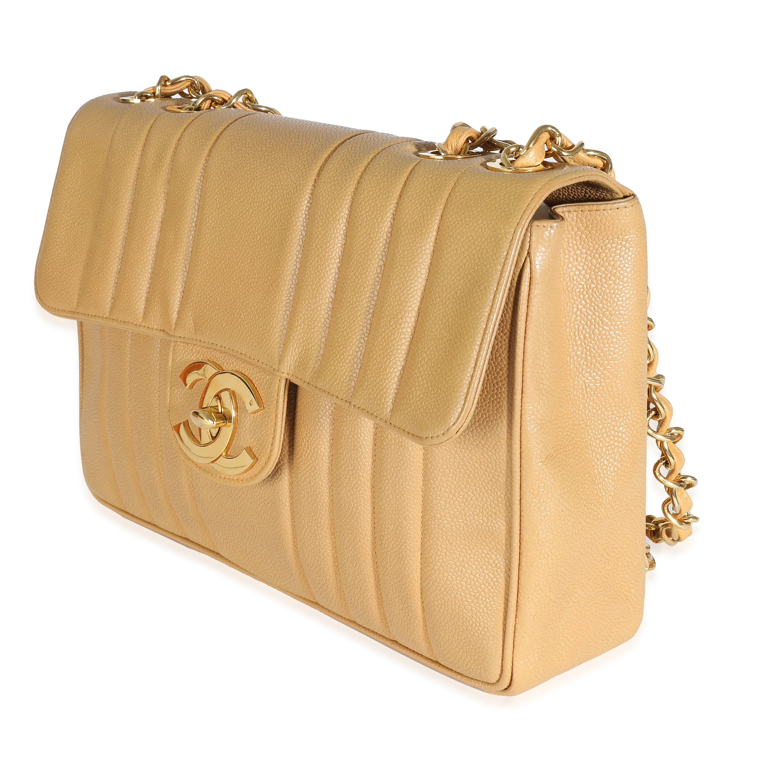 Chanel 24K Vintage Beige Vertical Quilted Caviar XL Maxi Flap Bag - Image 2