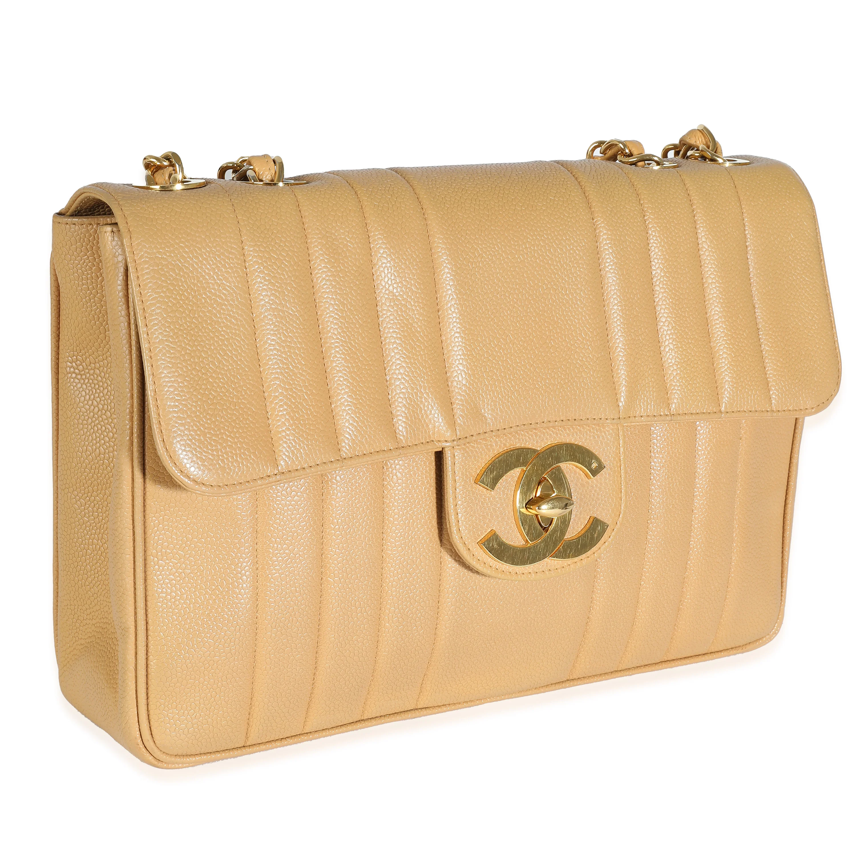 Chanel 24K Vintage Beige Vertical Quilted Caviar XL Maxi Flap Bag - Image 3
