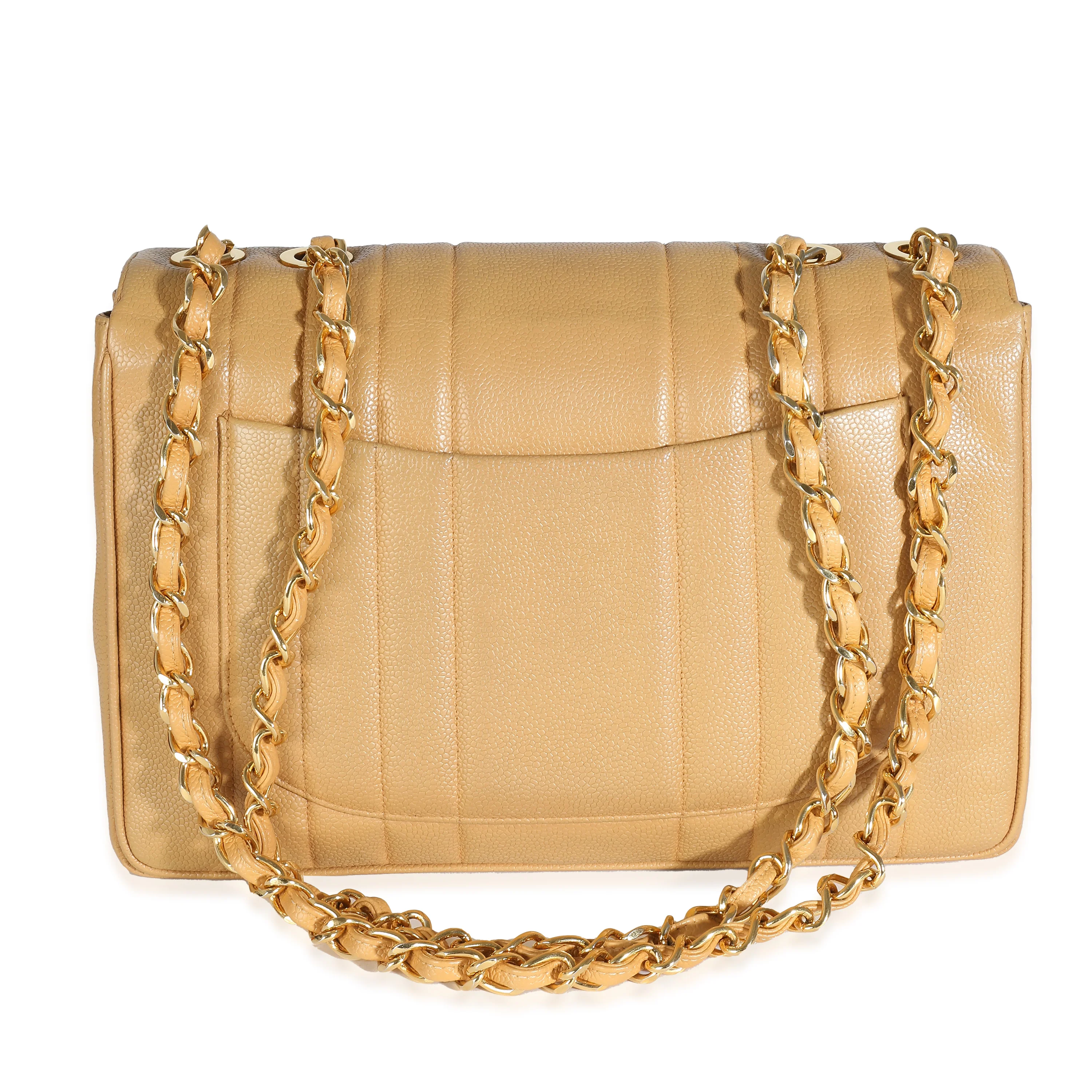 Chanel 24K Vintage Beige Vertical Quilted Caviar XL Maxi Flap Bag - Image 4