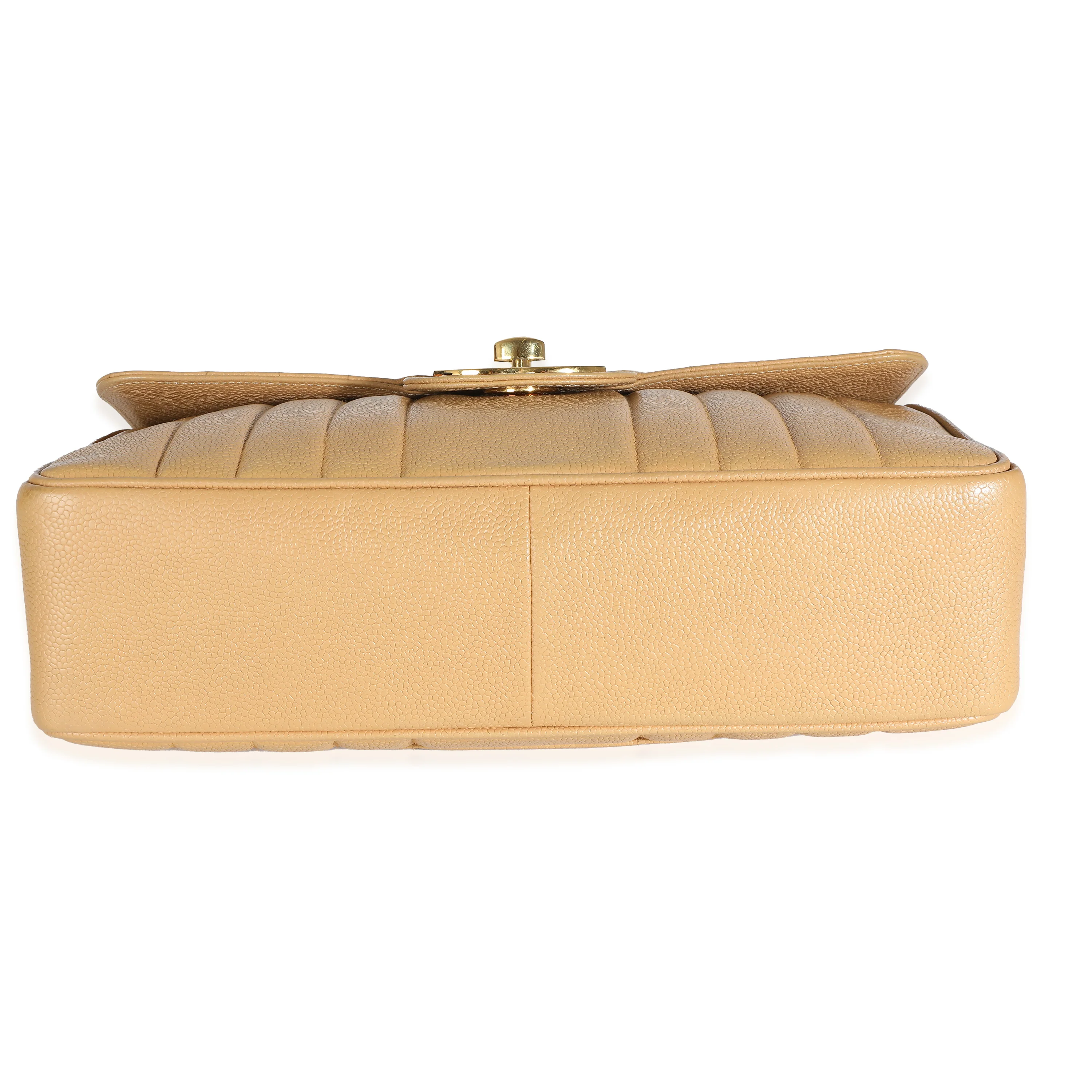 Chanel 24K Vintage Beige Vertical Quilted Caviar XL Maxi Flap Bag - Image 5