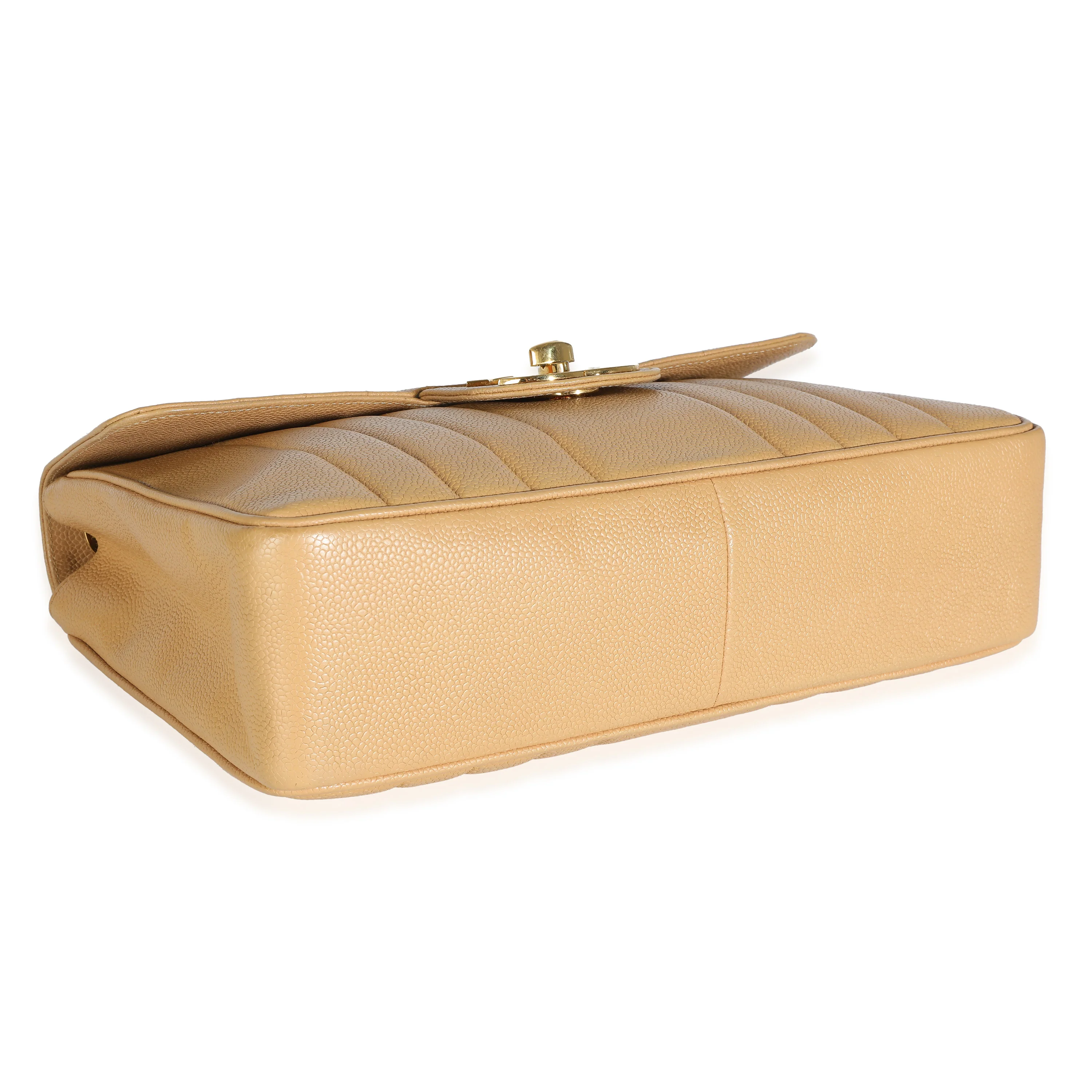 Chanel 24K Vintage Beige Vertical Quilted Caviar XL Maxi Flap Bag - Image 6