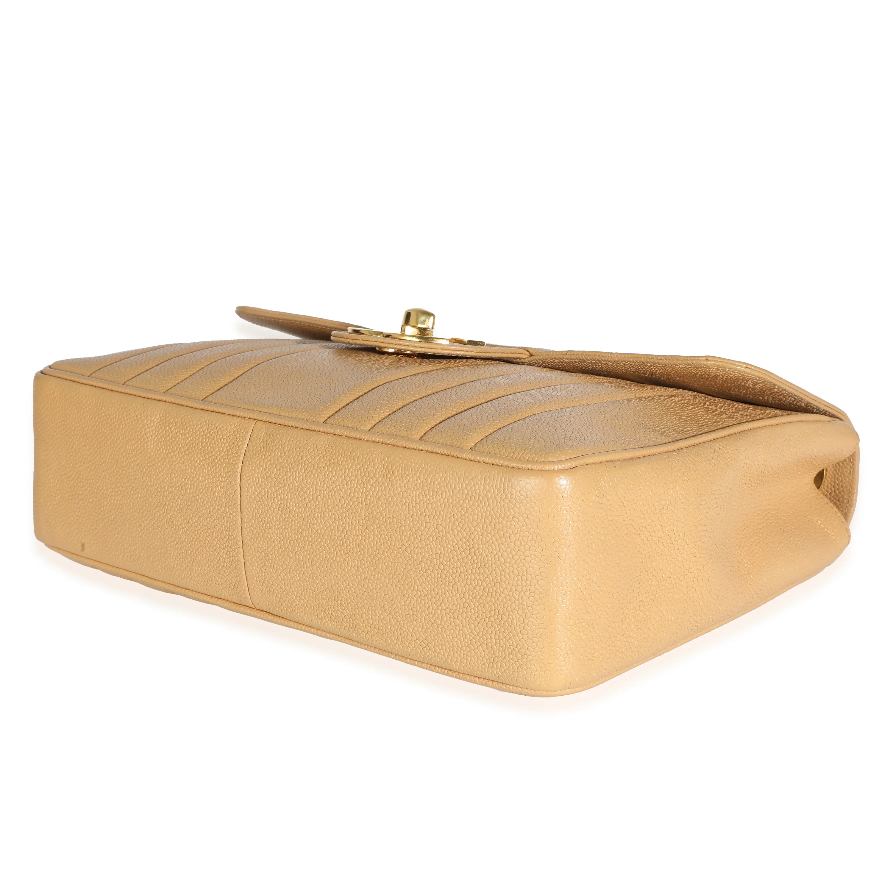 Chanel 24K Vintage Beige Vertical Quilted Caviar XL Maxi Flap Bag - Image 7