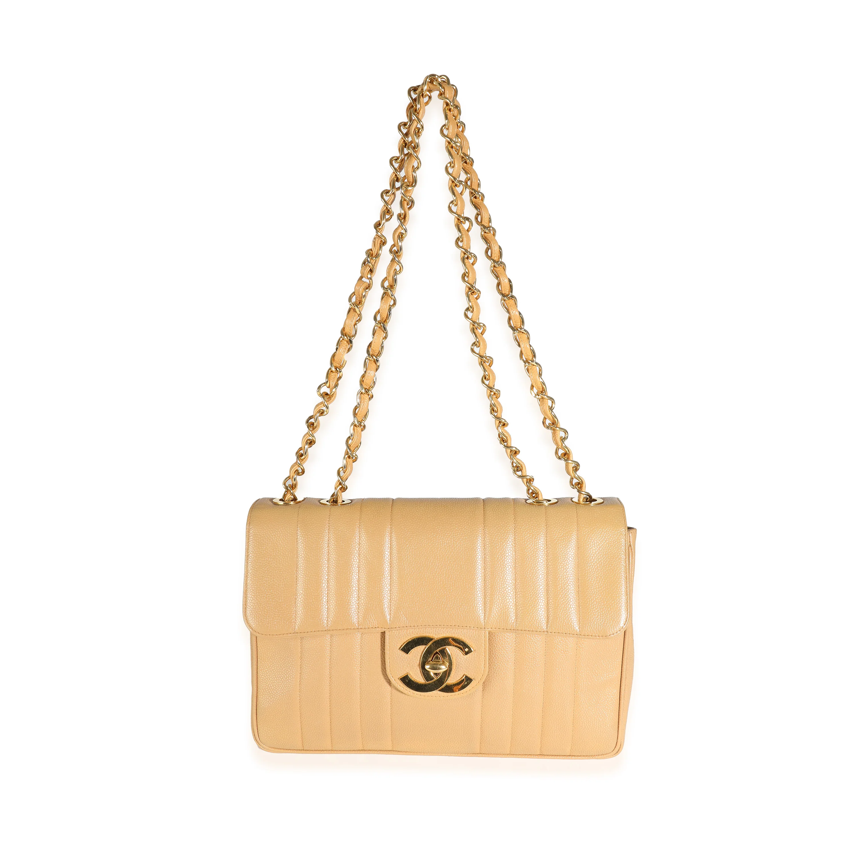 Chanel 24K Vintage Beige Vertical Quilted Caviar XL Maxi Flap Bag - Image 8