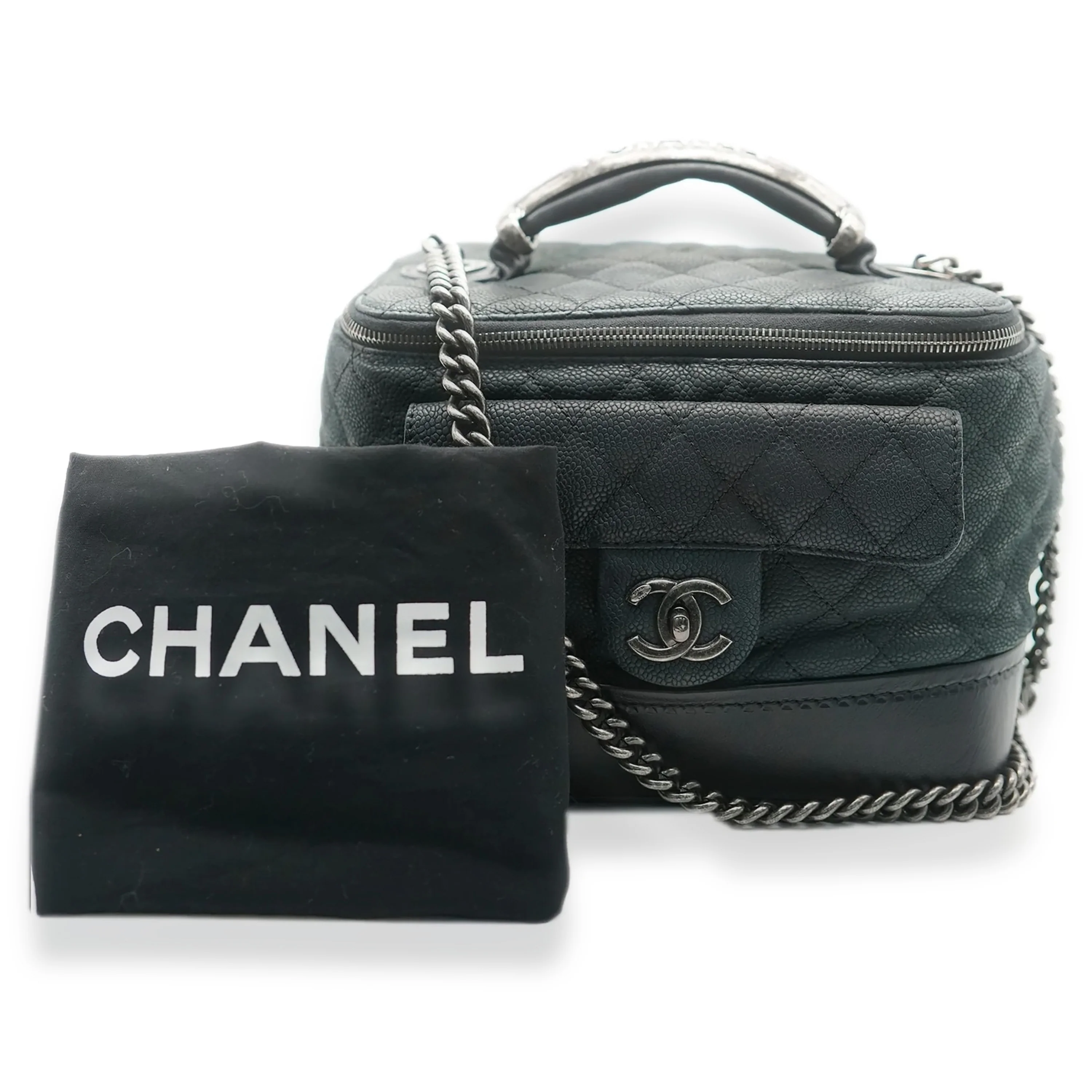 Black Matte Quilted Caviar Globe Trotter Vanity Case - Image 8
