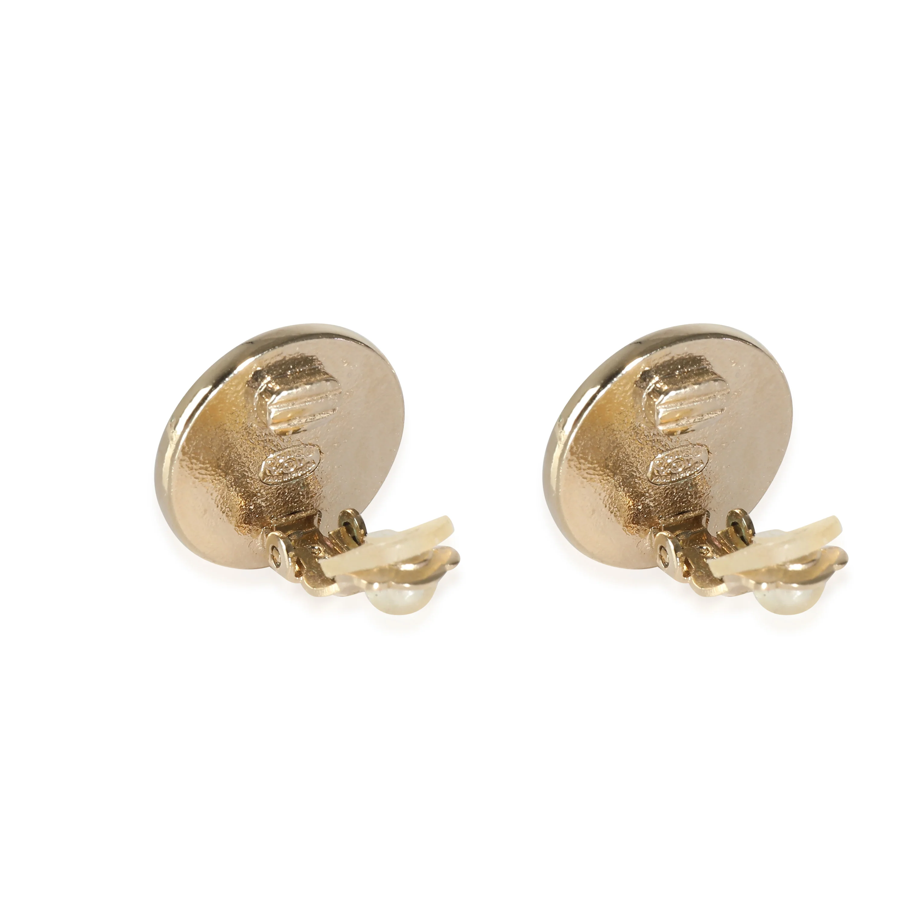 CC Gold Tone with Black Enamel Button Earrings - Image 3