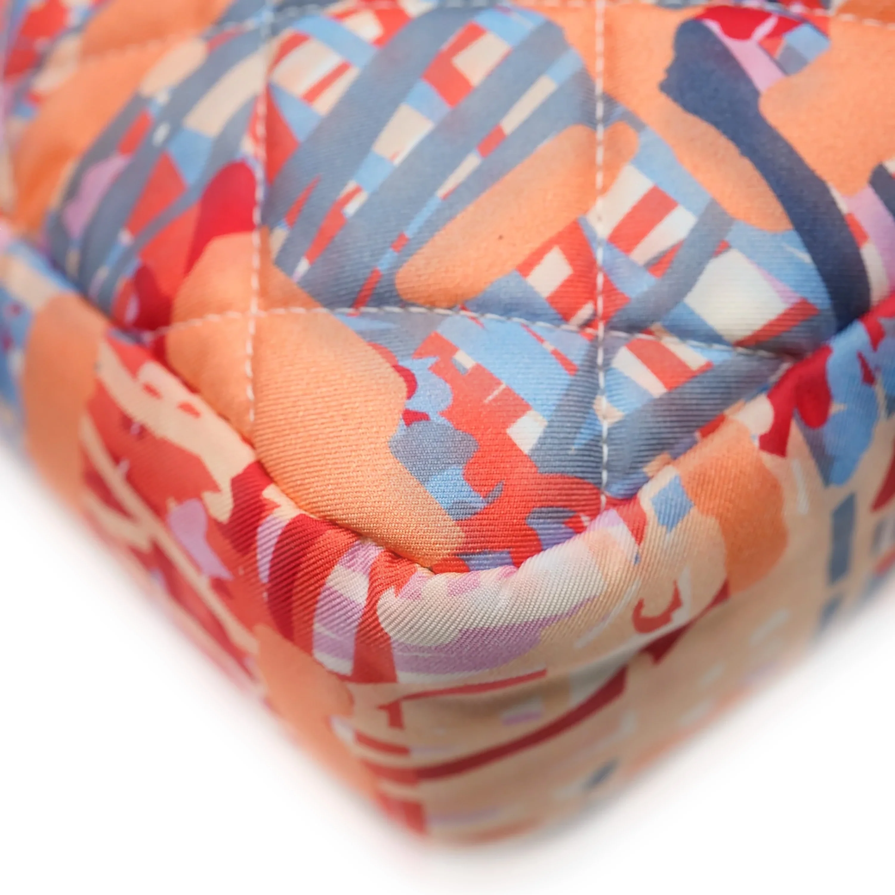 Chanel Orange Foulard Fabric Quilted Printed Large Flap - Image 6