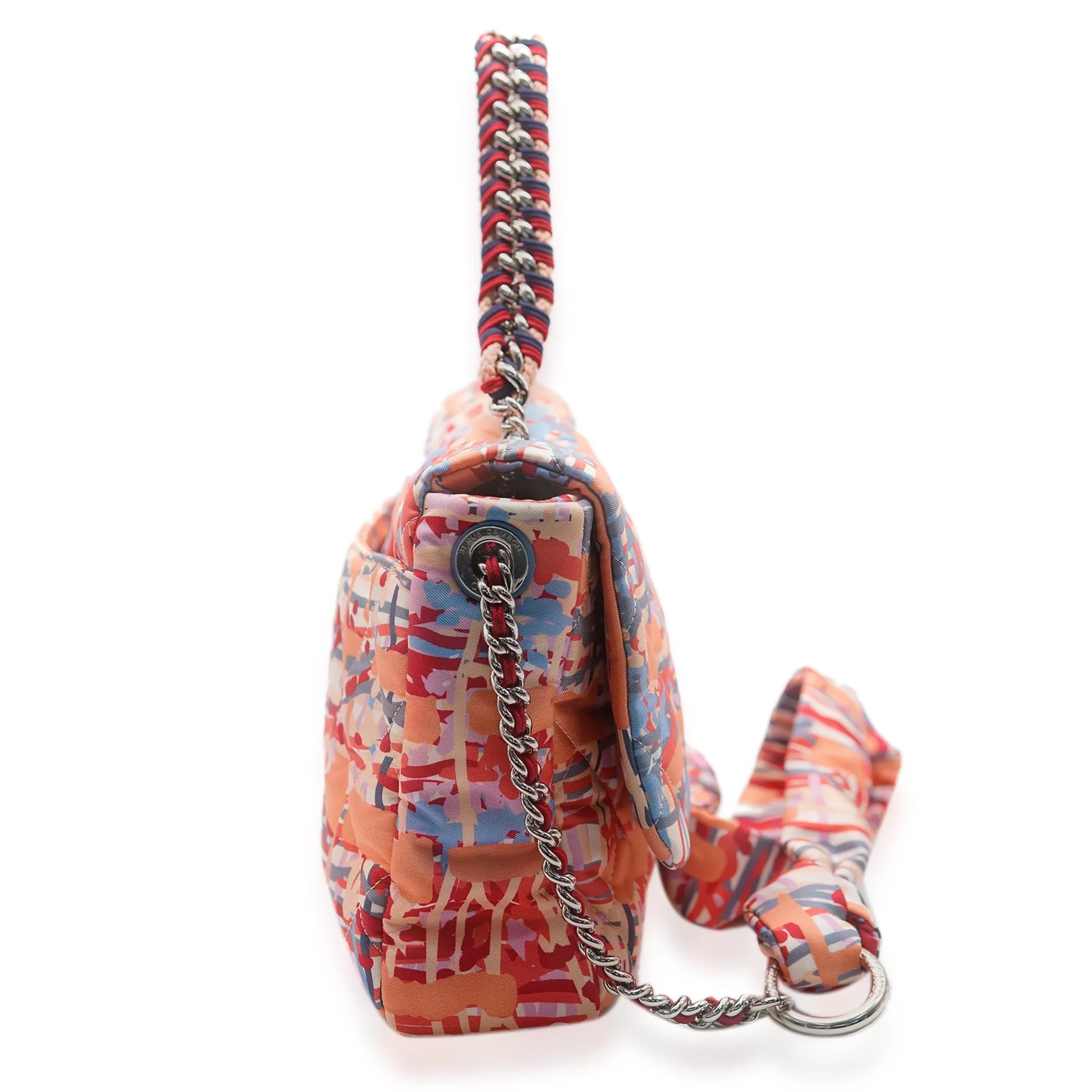 Chanel Orange Foulard Fabric Quilted Printed Large Flap - Image 8