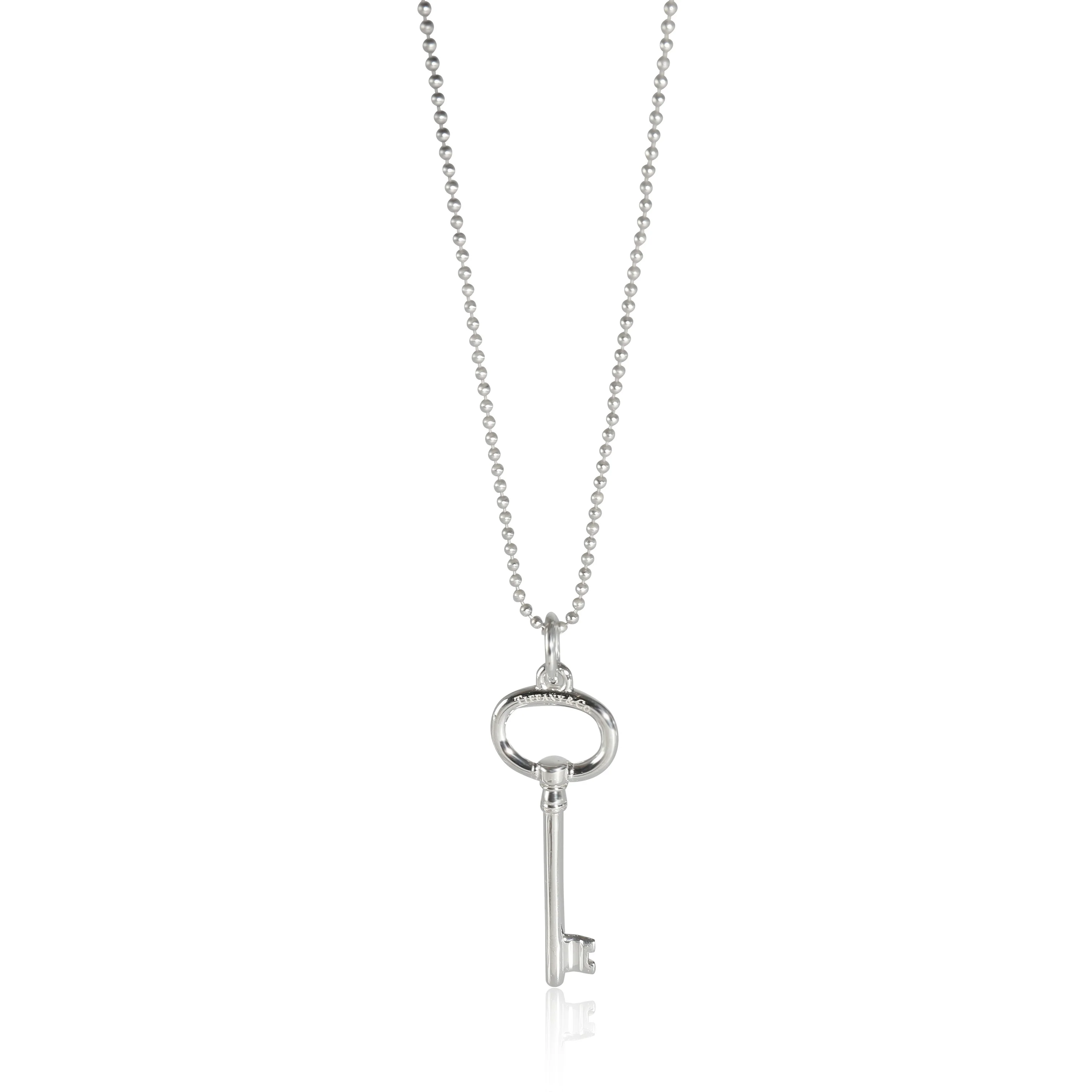 Mini Oval Key Pendant on Bead Chain in Sterling Silver