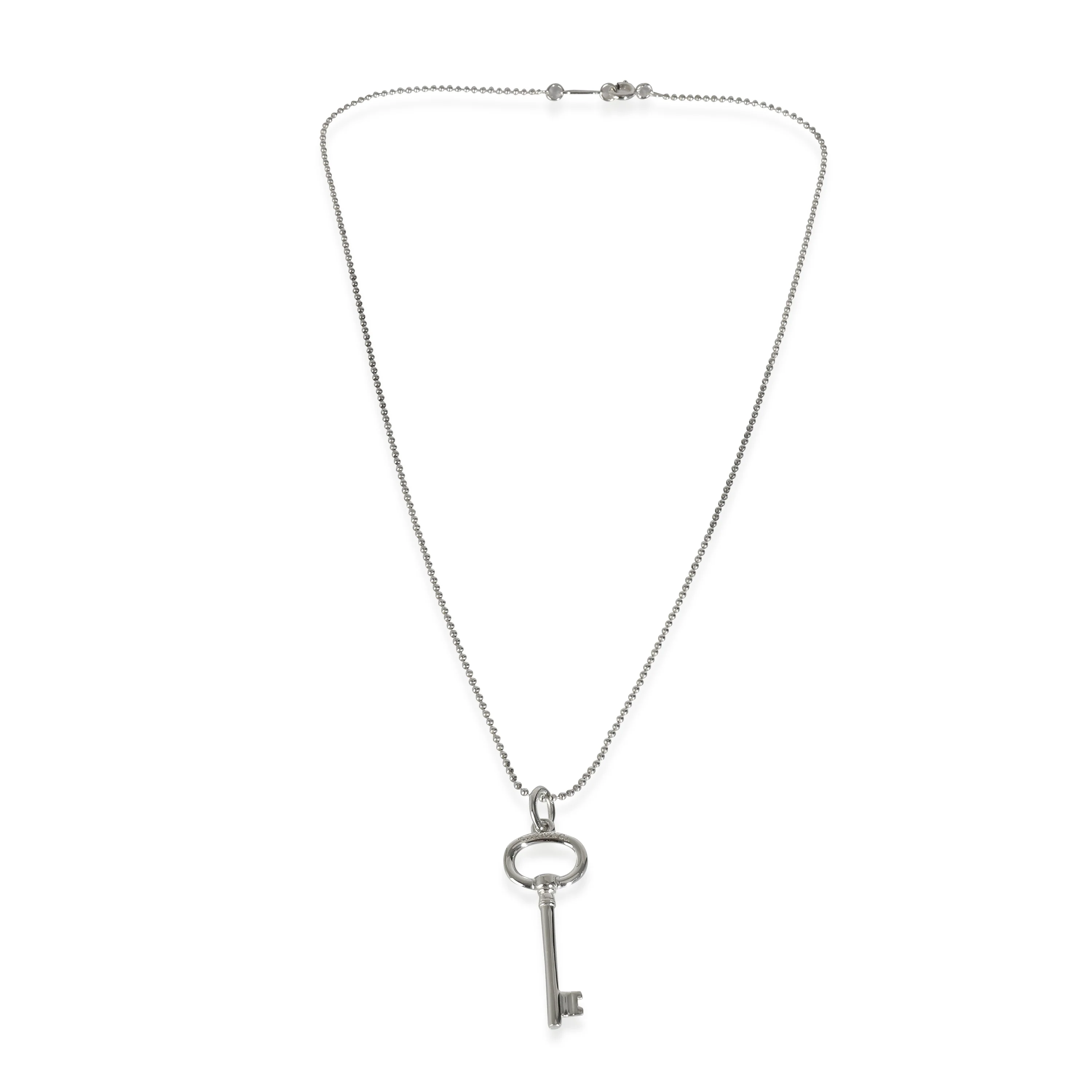 Mini Oval Key Pendant on Bead Chain in Sterling Silver - Image 2
