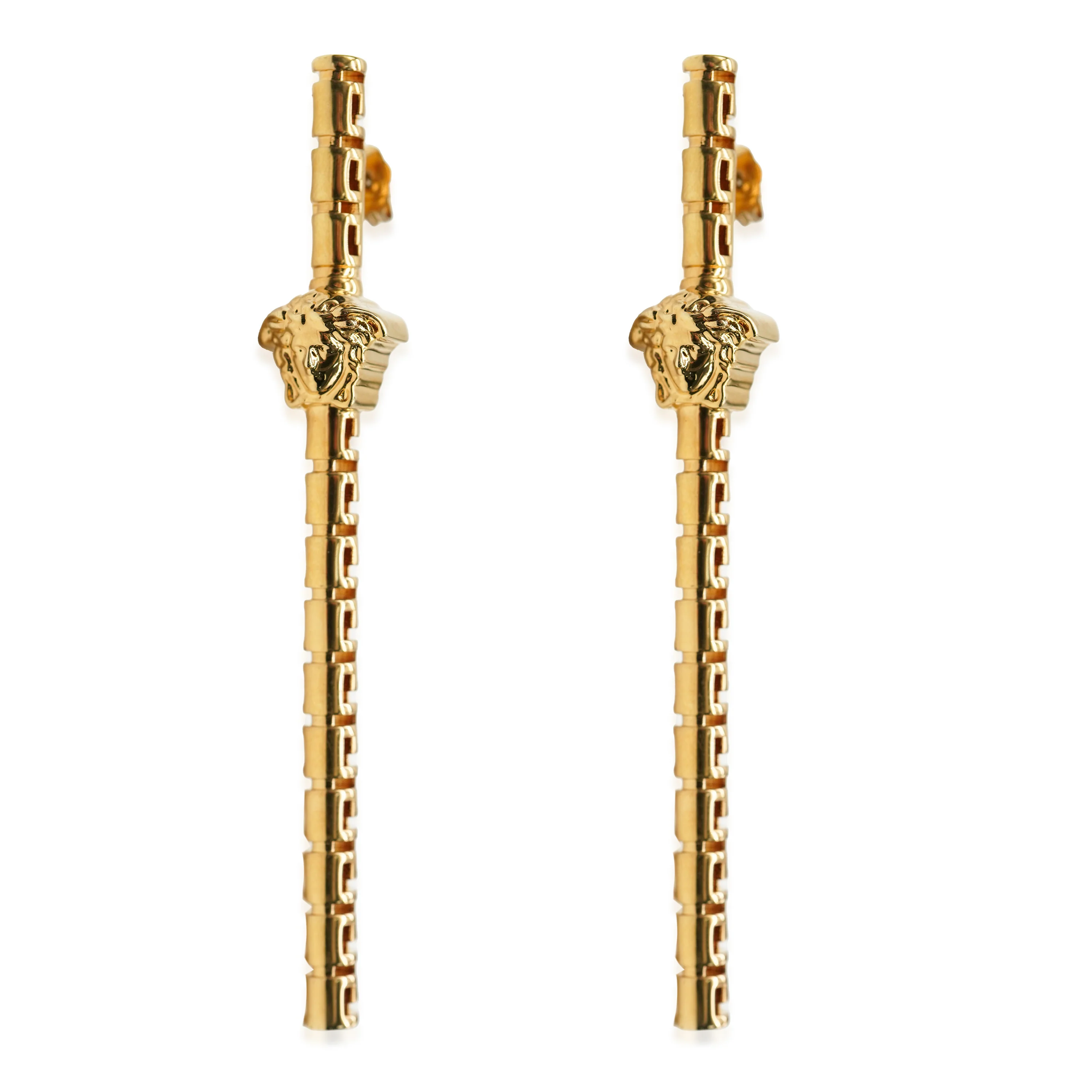 La Medusa Greca Asymmetric Gold Tone Drop Earrings