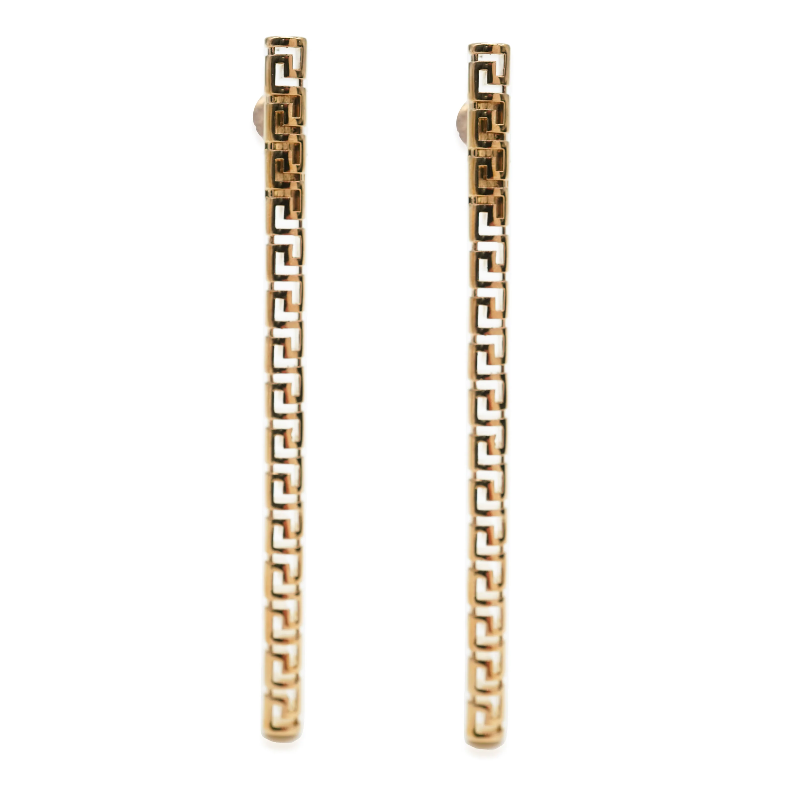 La Medusa Greca Asymmetric Gold Tone Drop Earrings - Image 2
