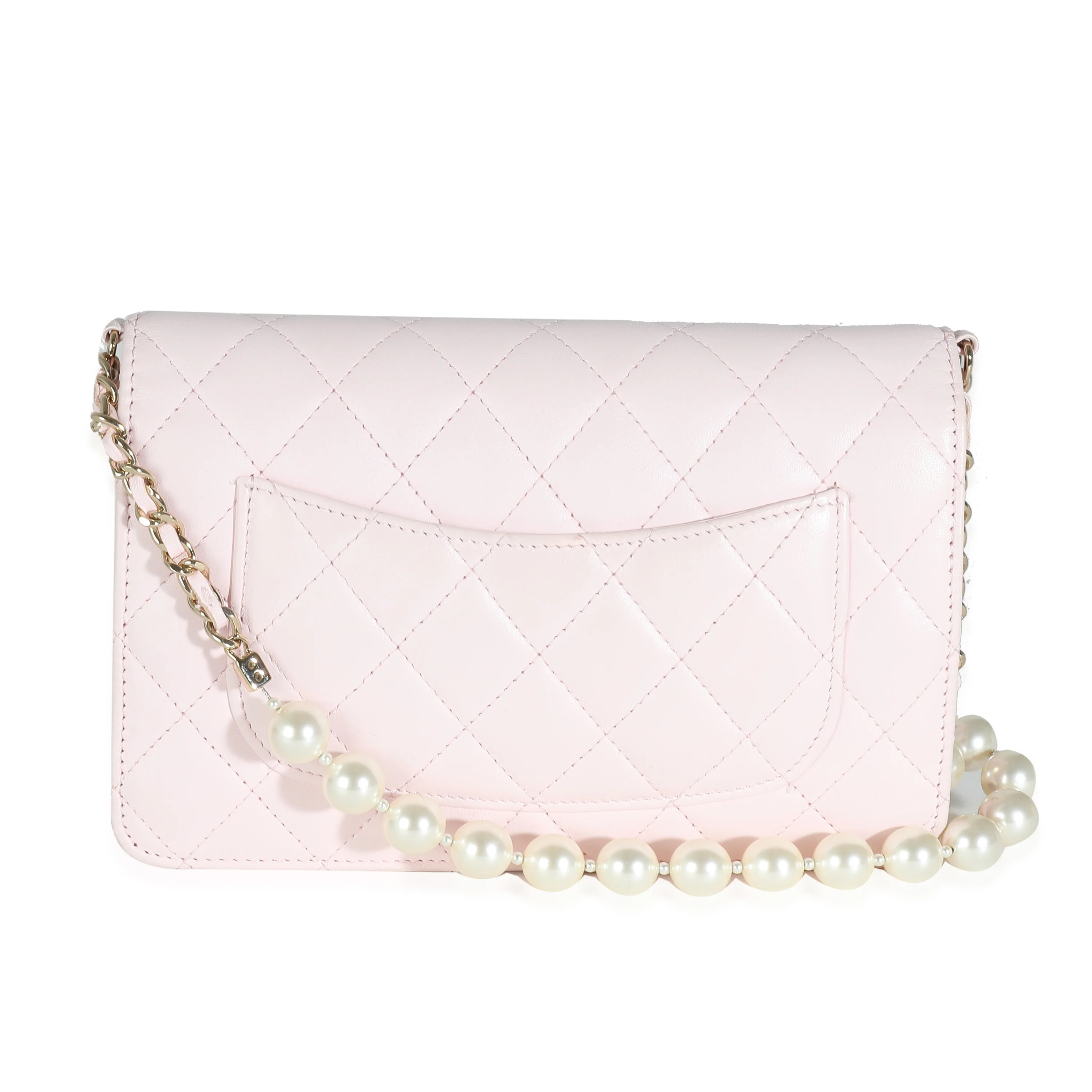 Pink Quilted Lambskin Pearl Wallet On Chain - Image 6