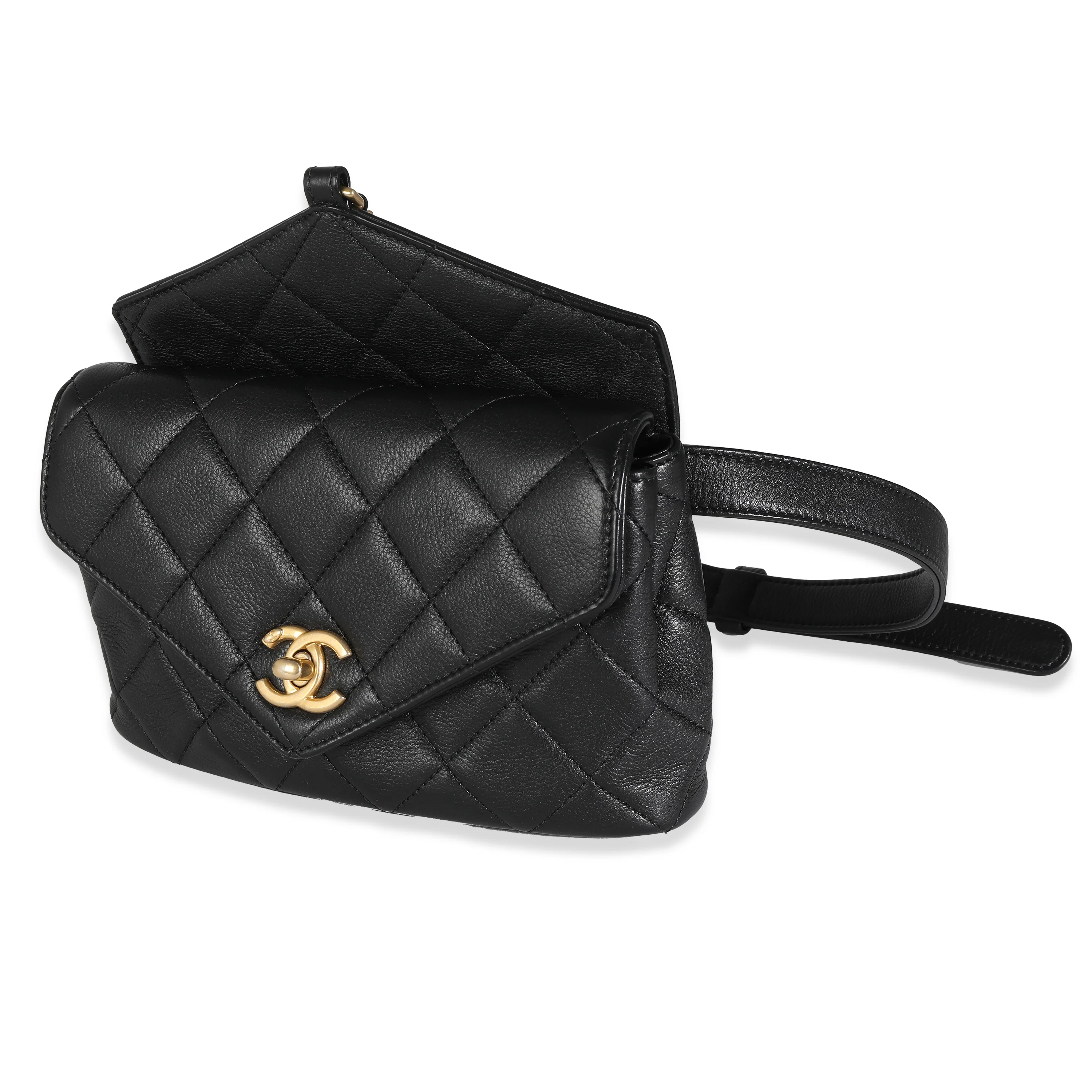 Black Quilted Calfskin Carry With Chic Flap Waist Bag - Image 2