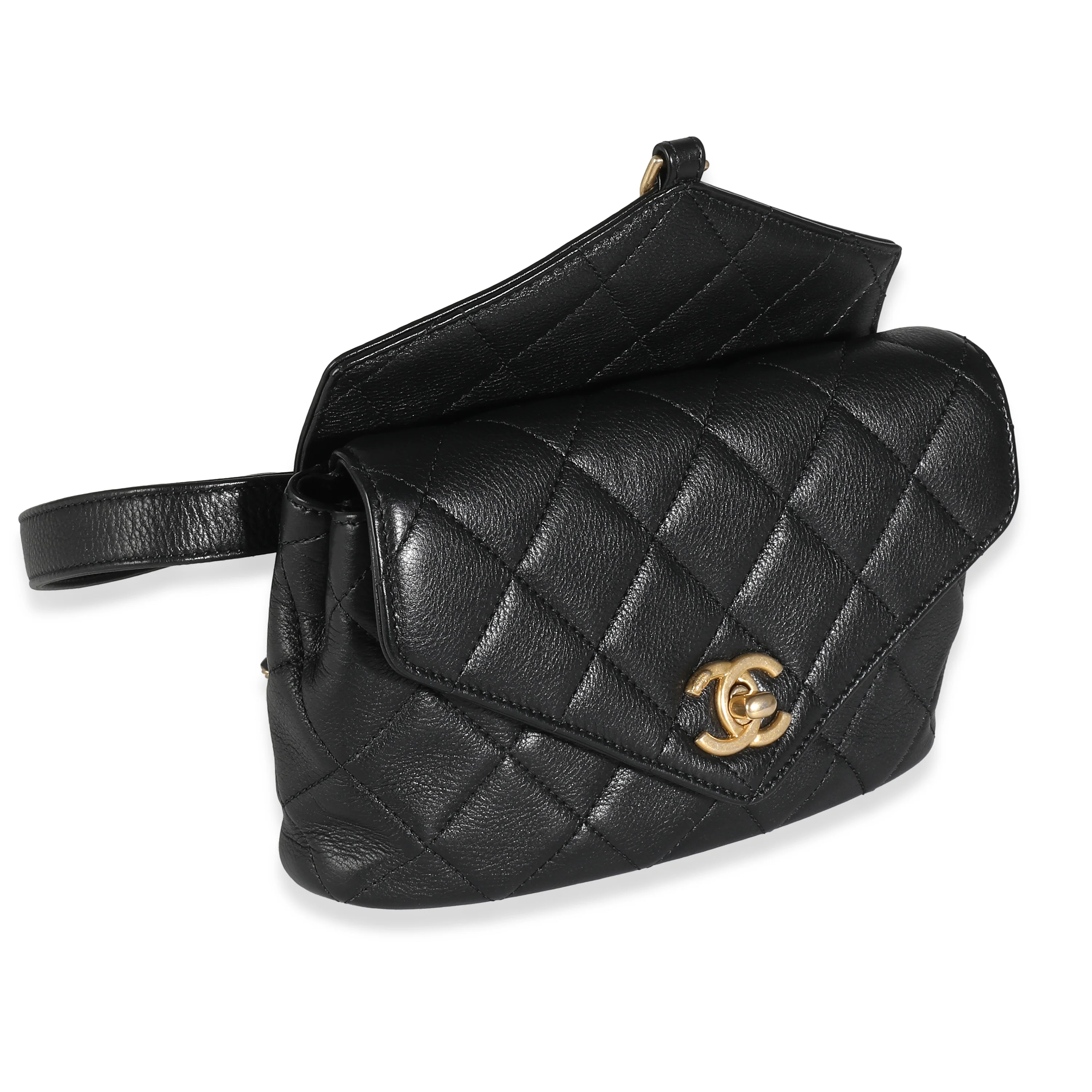 Black Quilted Calfskin Carry With Chic Flap Waist Bag - Image 3