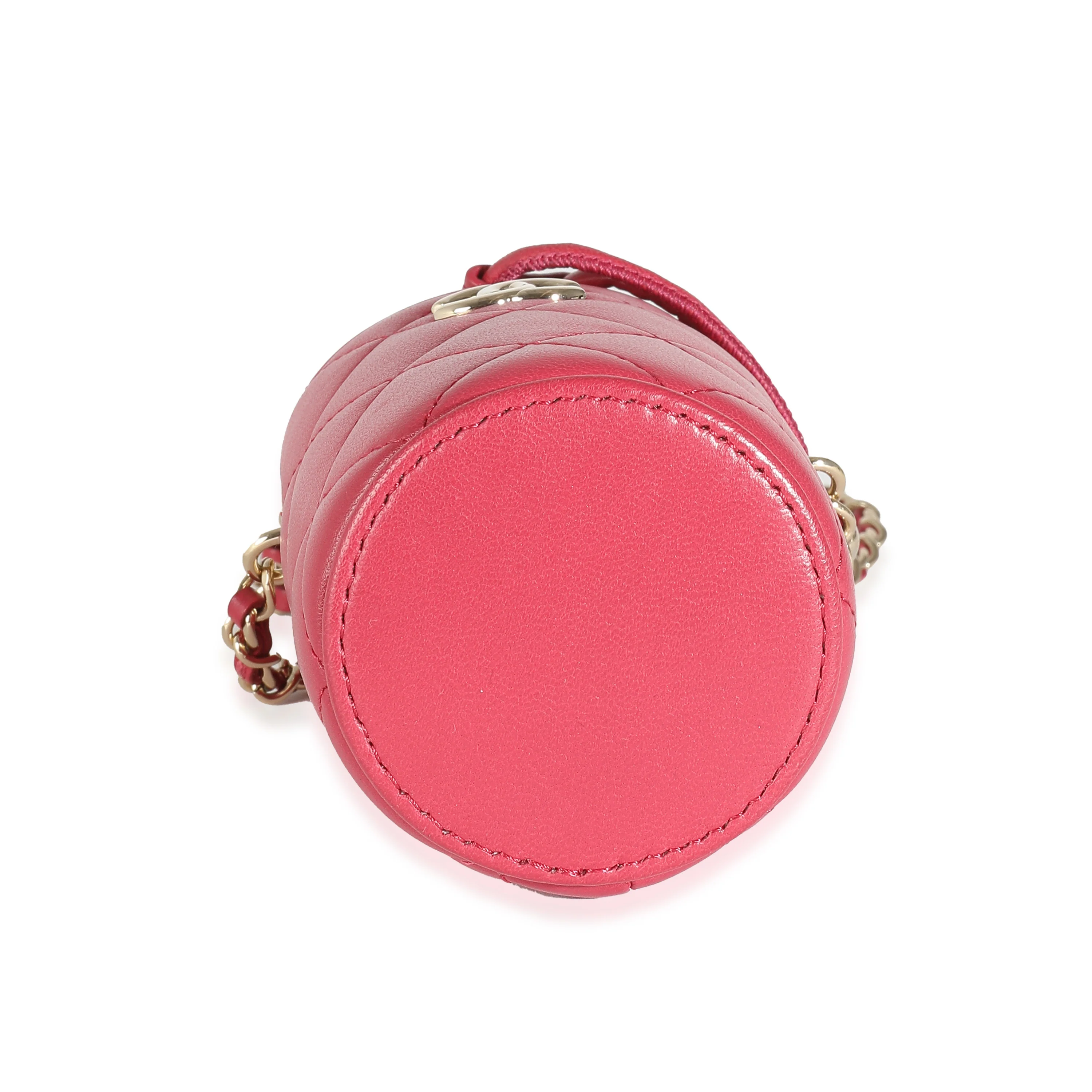 Dark Pink Quilted Lambskin Micro Drawstring Bucket - Image 4
