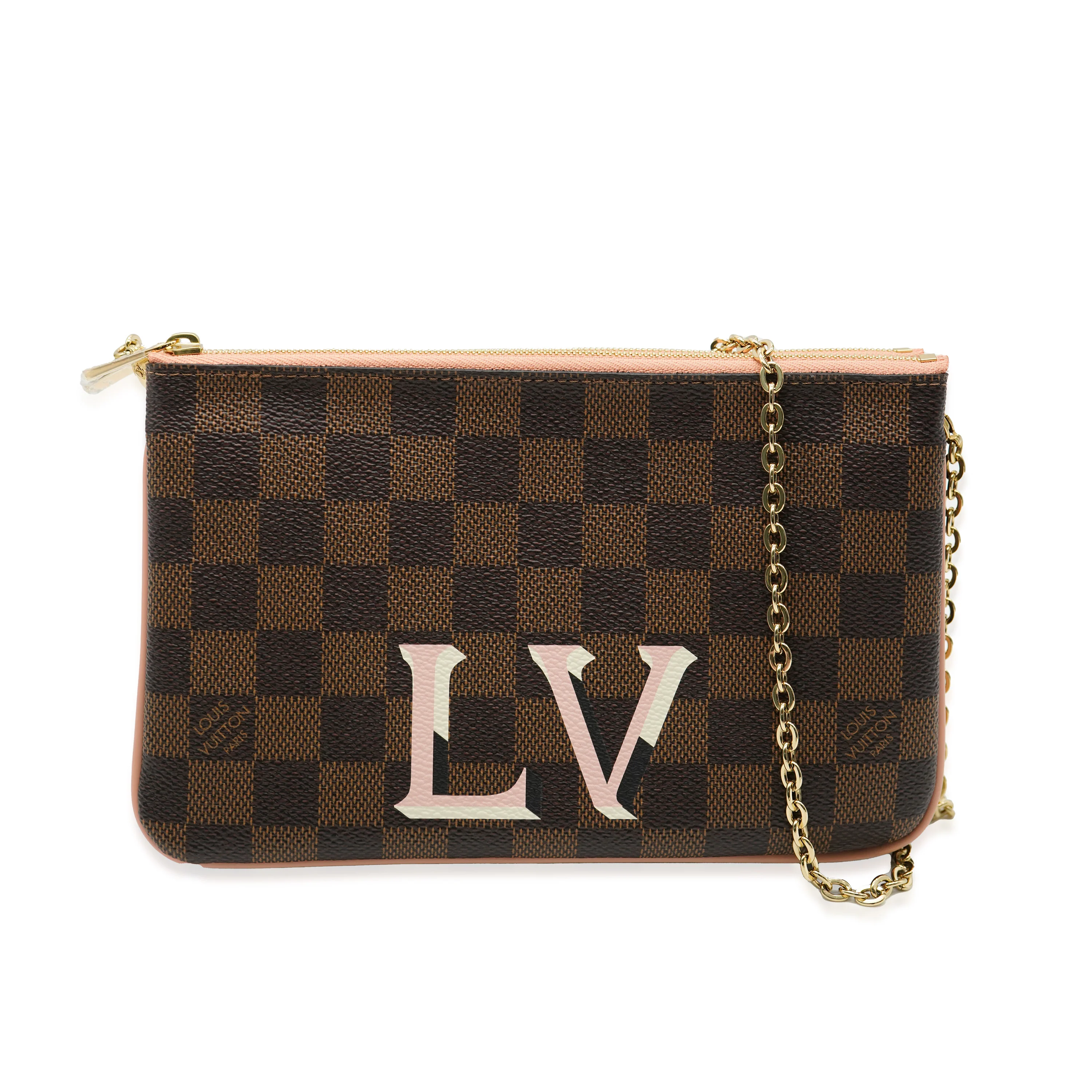 Louis Vuitton Pink Damier Ebene Canvas Double Zip Pochette - Image 3