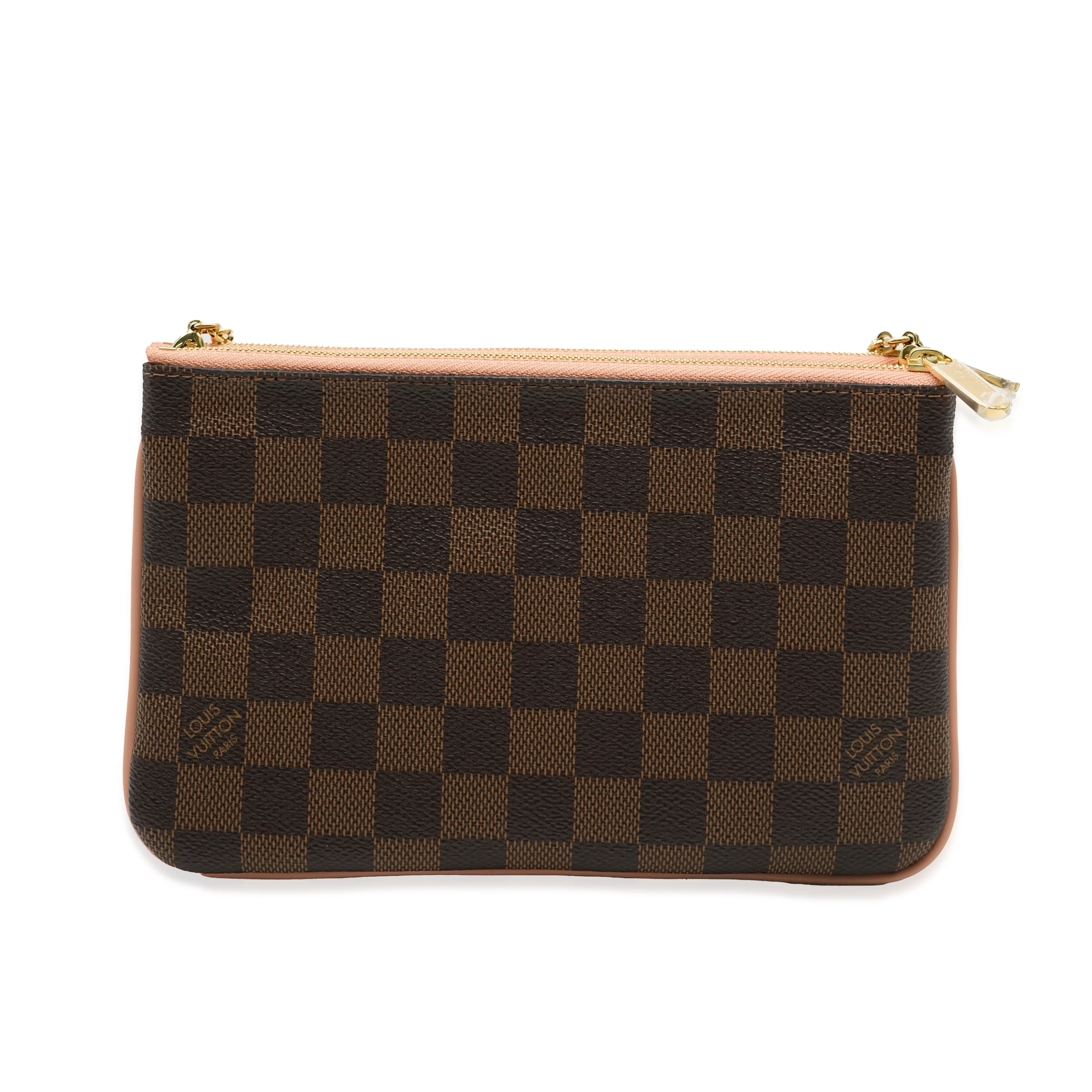Louis Vuitton Pink Damier Ebene Canvas Double Zip Pochette - Image 4