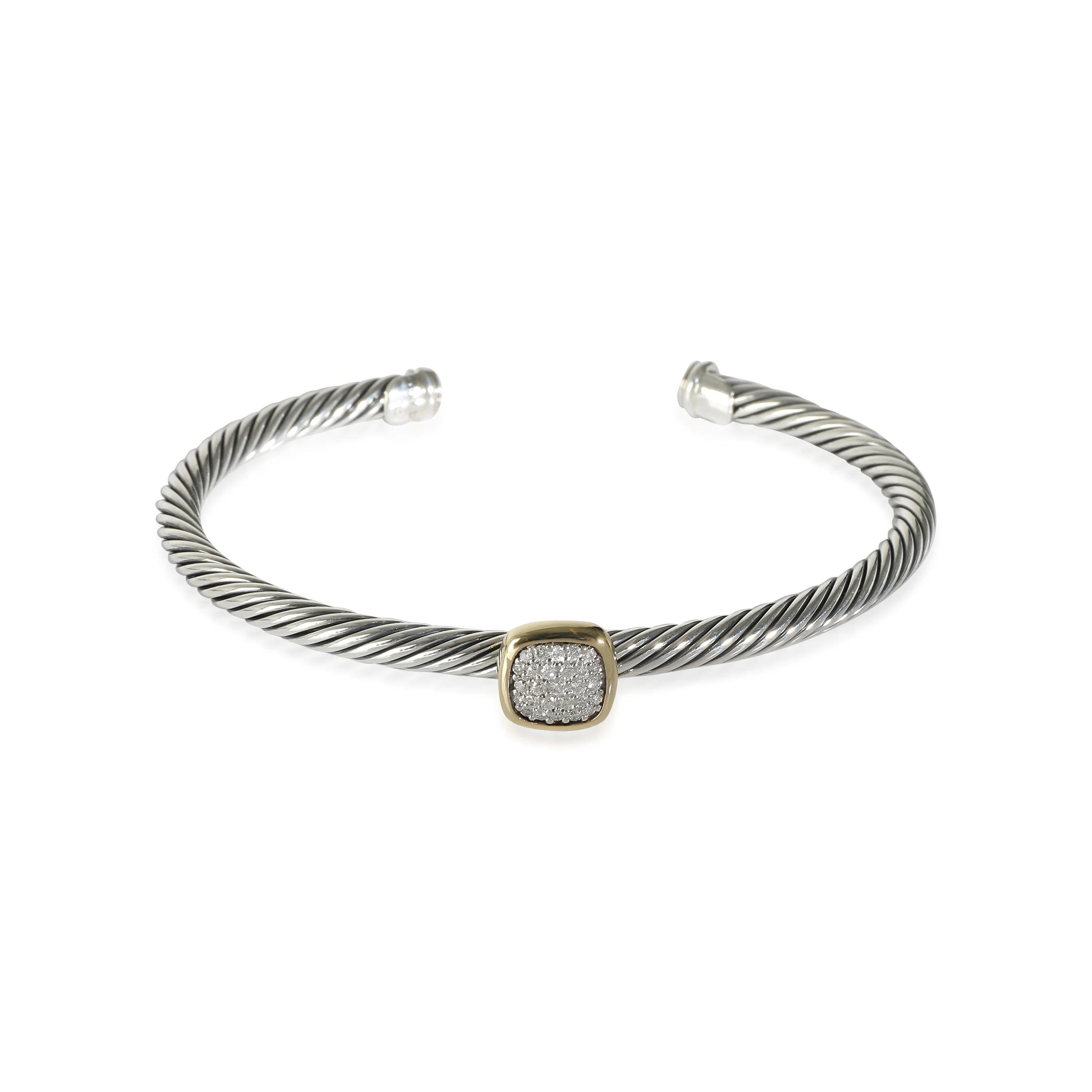David Yurman Noblesse Cable Diamond Cuff 18K Gold/Sterling Silver 0.27 CTW