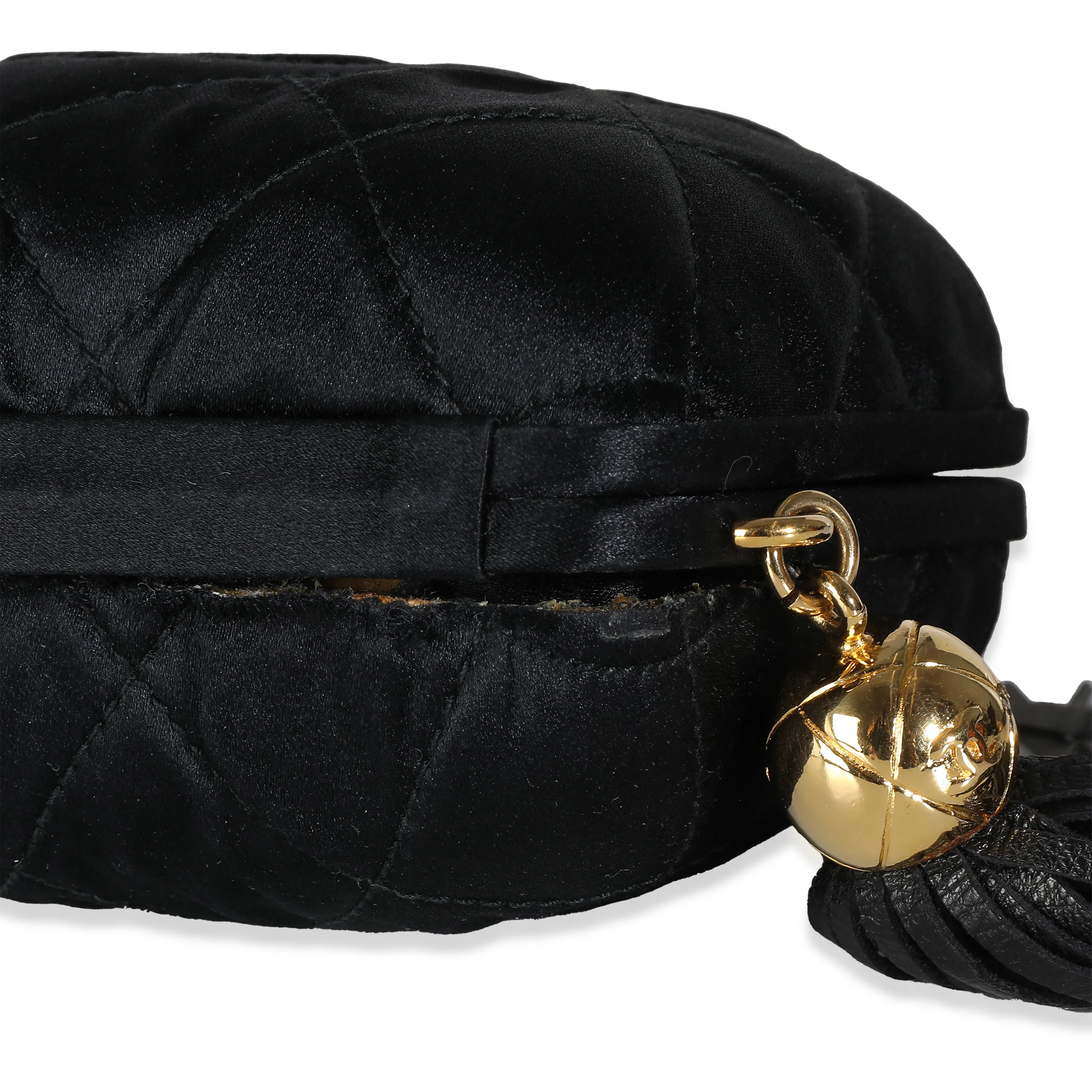 Black Quilted Satin CC Tassel Box Clutch - Image 10