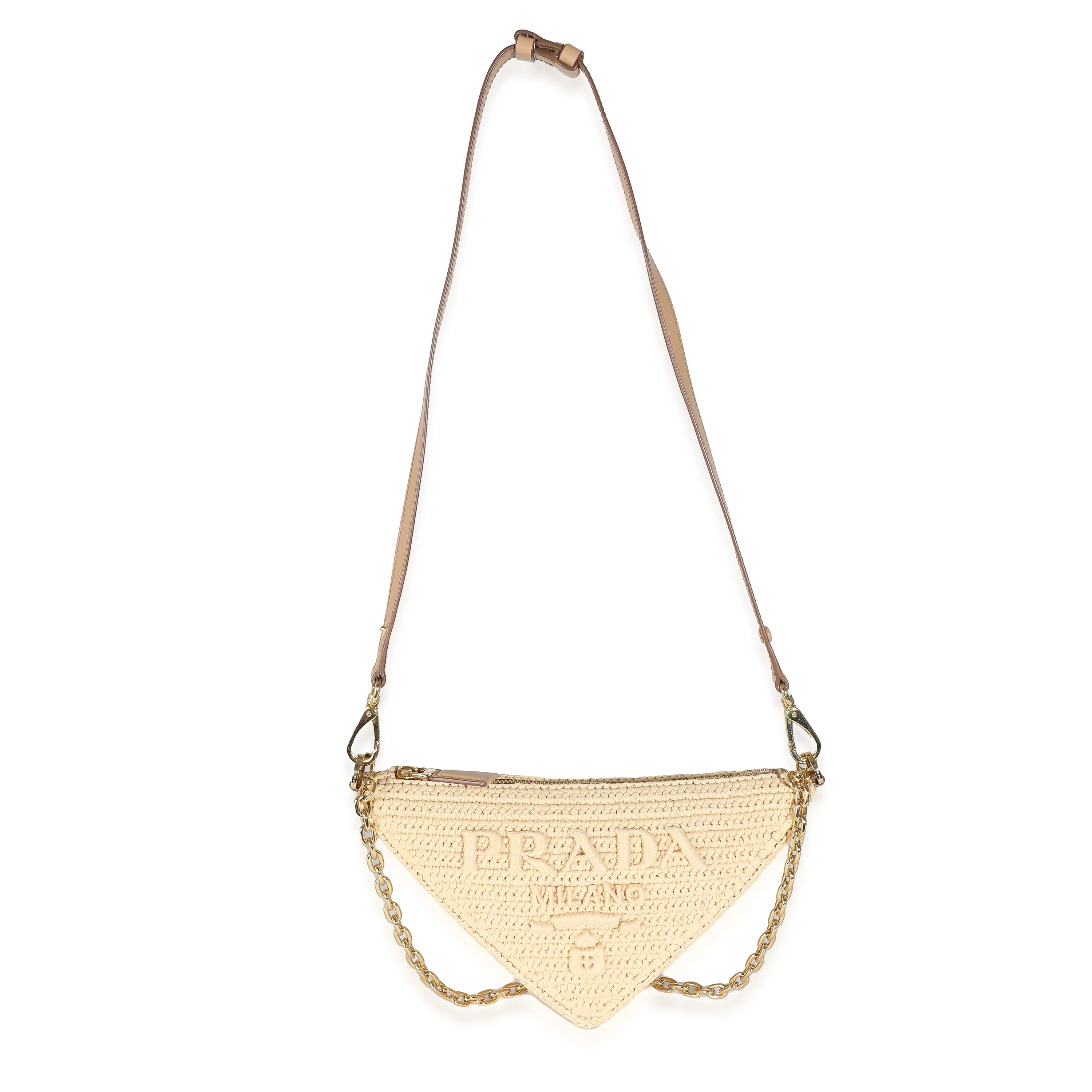 Prada Natural Raffia Top Handle Triangle Pouch - Image 4