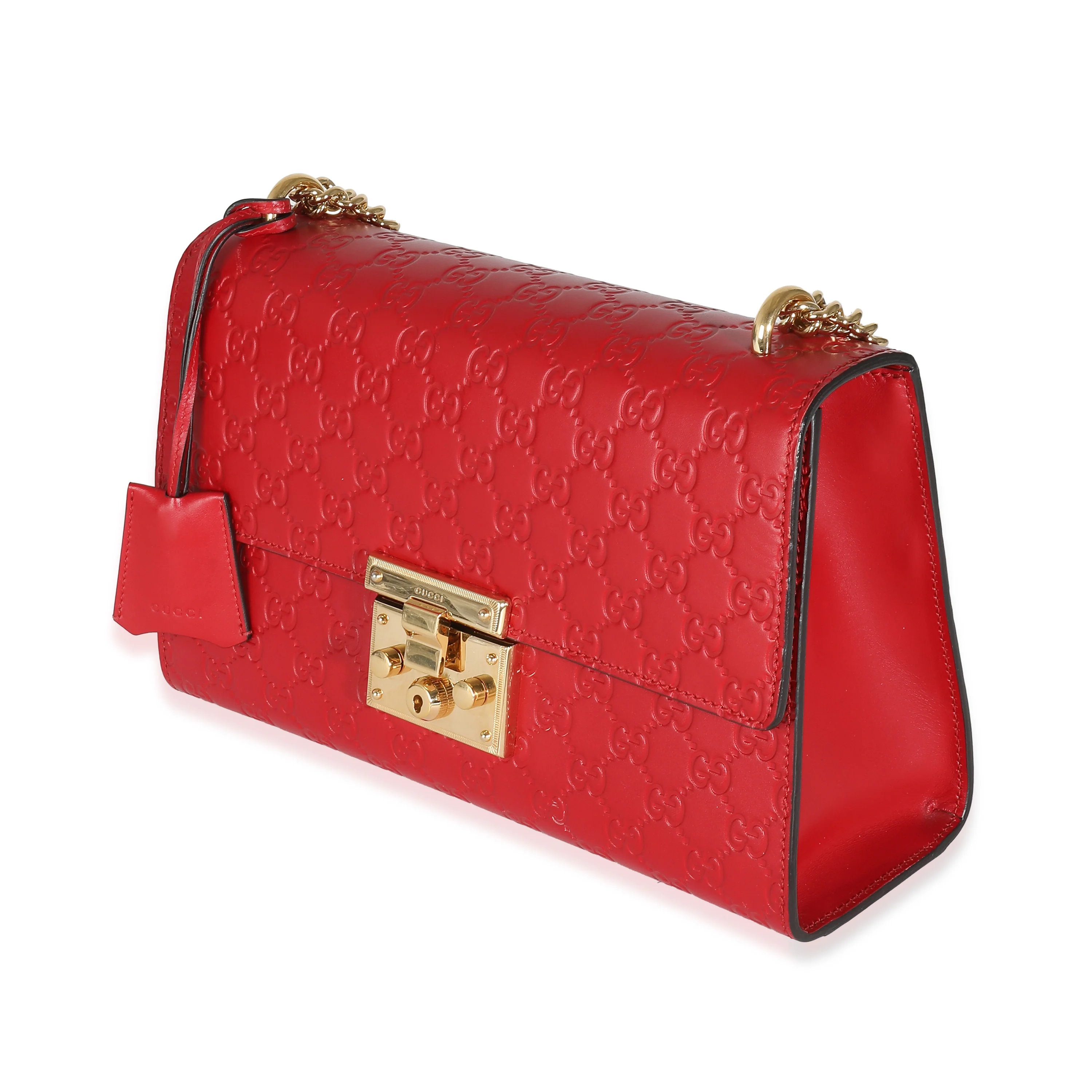 Red Guccissima Embossed Medium Padlock Chain Bag - Image 2