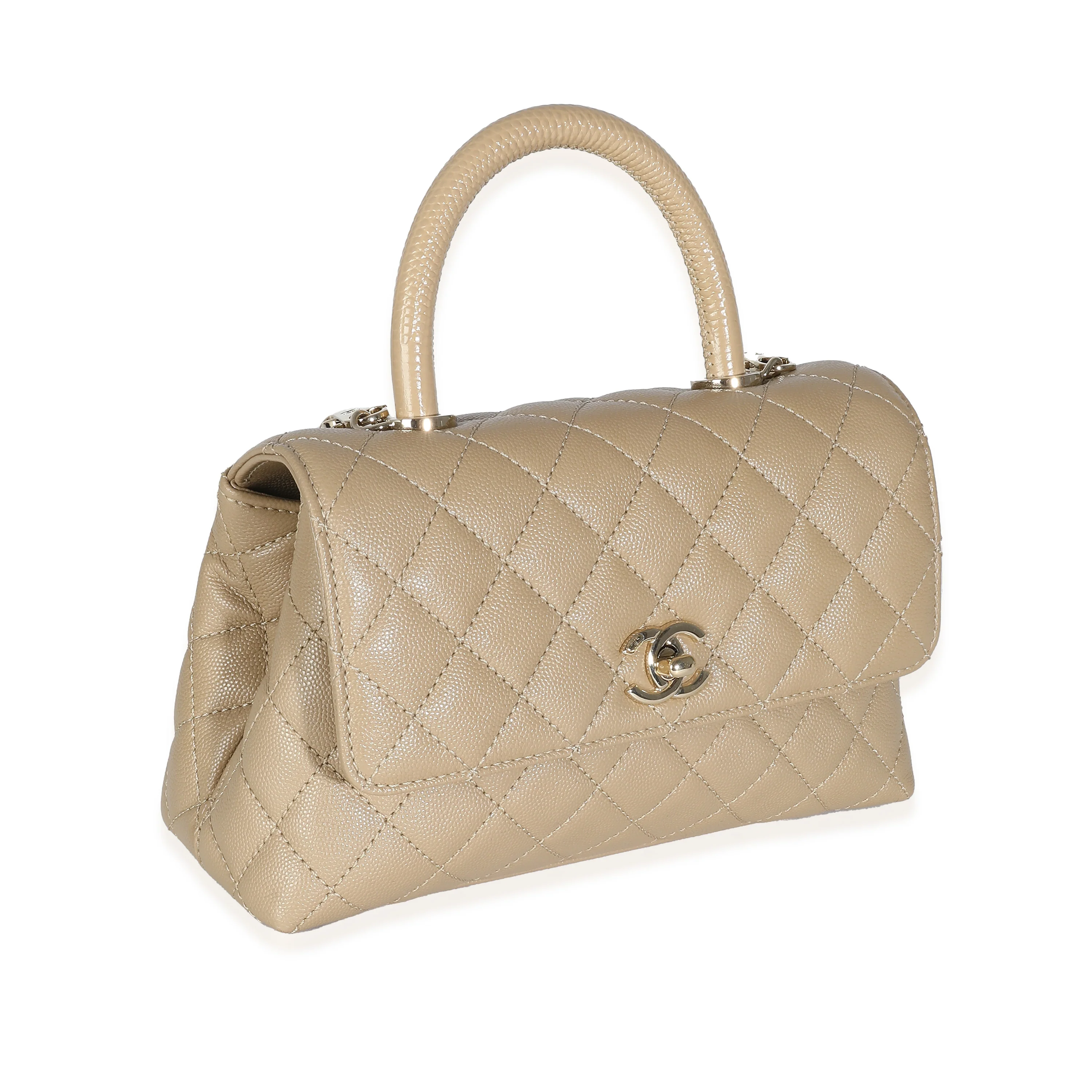 Chanel Beige Quilted Caviar Mini Coco Top Handle Bag - Image 3