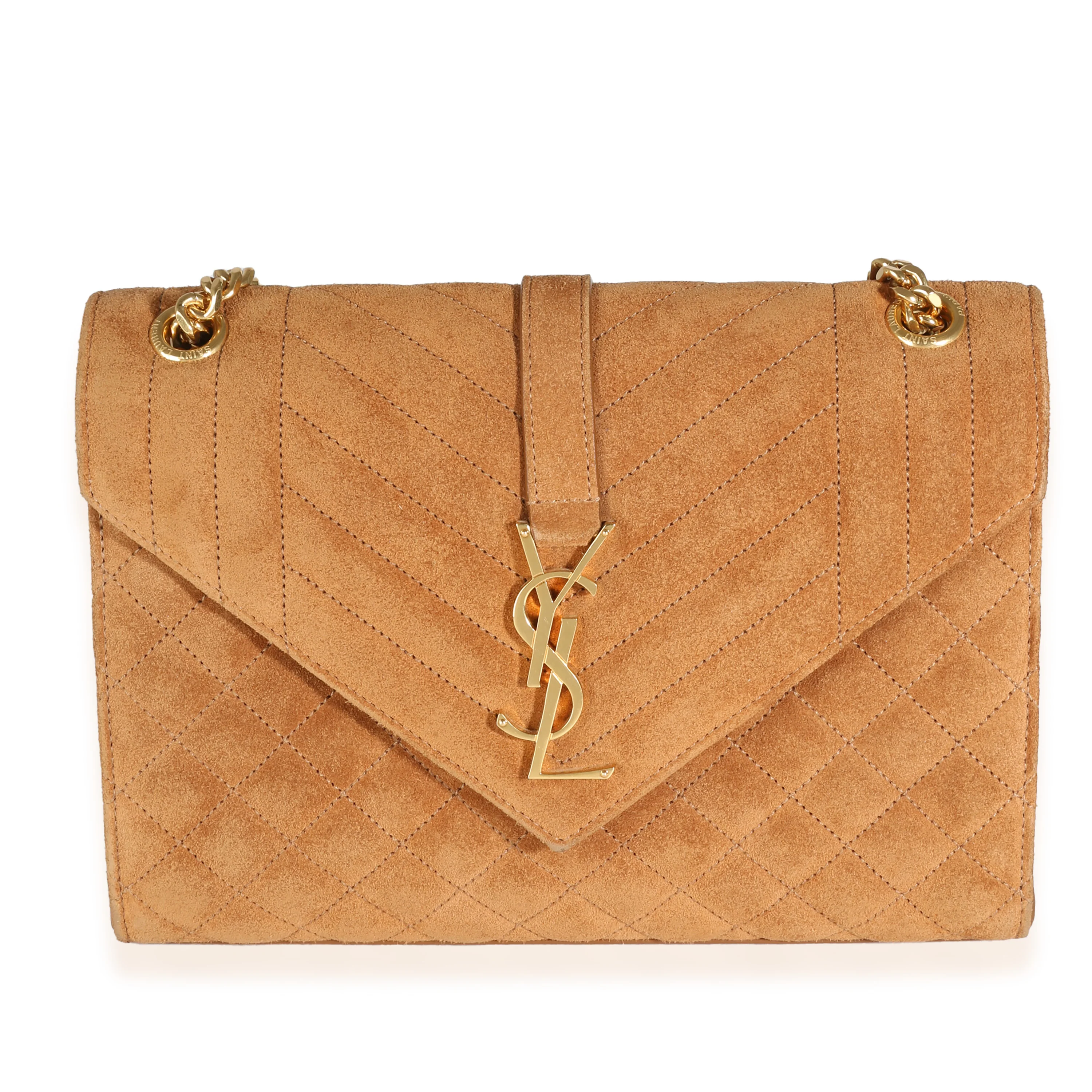 Tan Suede Mixed Triquilt Medium Monogram Envelope Flap Bag