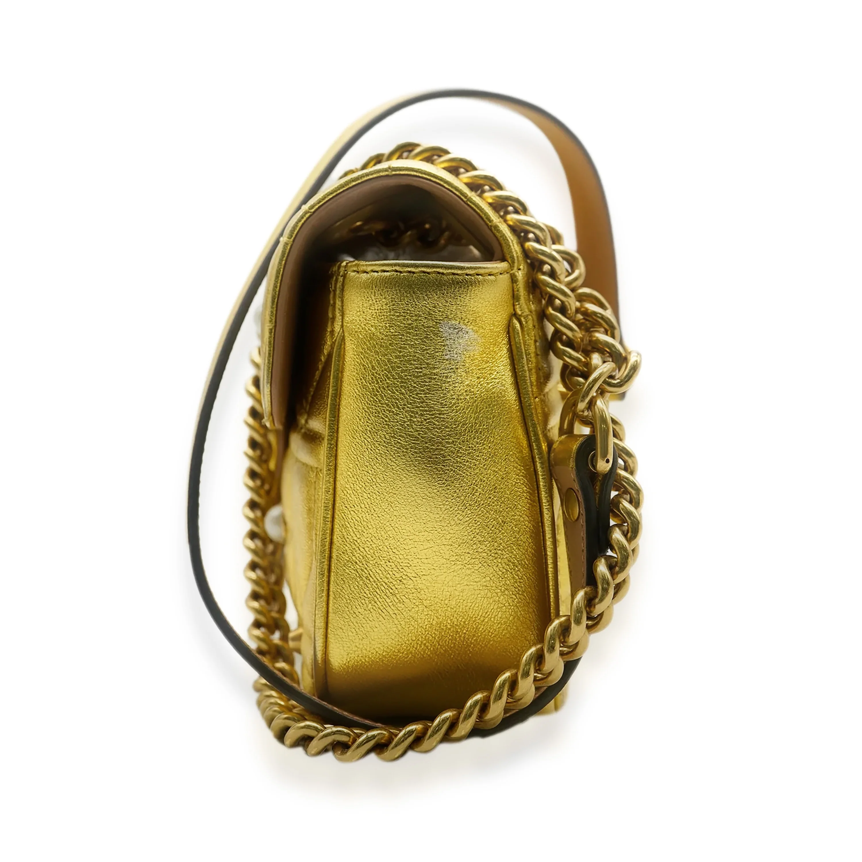 Metallic Gold Calfskin Studded Pearly GG Marmont Bag - Image 4