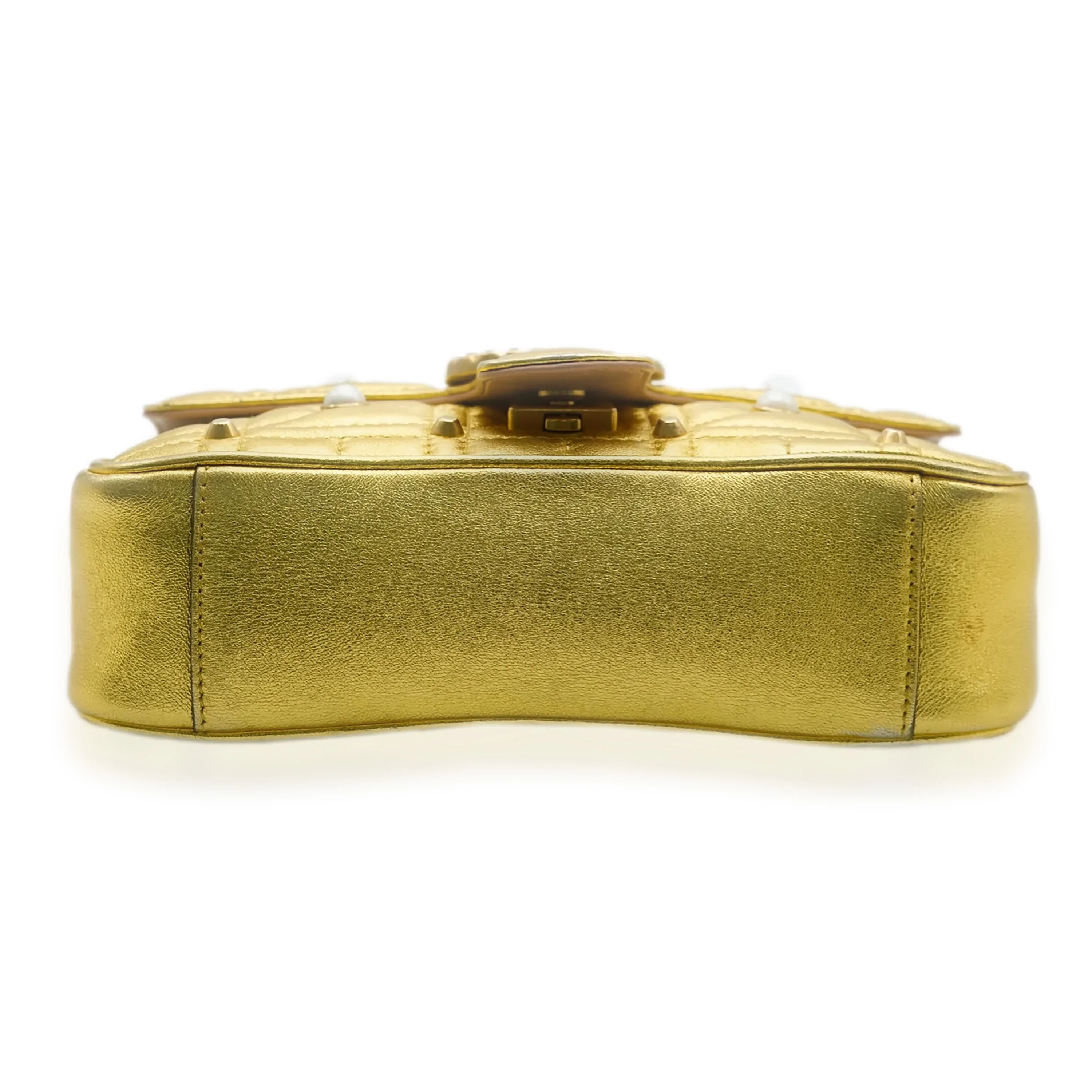 Metallic Gold Calfskin Studded Pearly GG Marmont Bag - Image 5