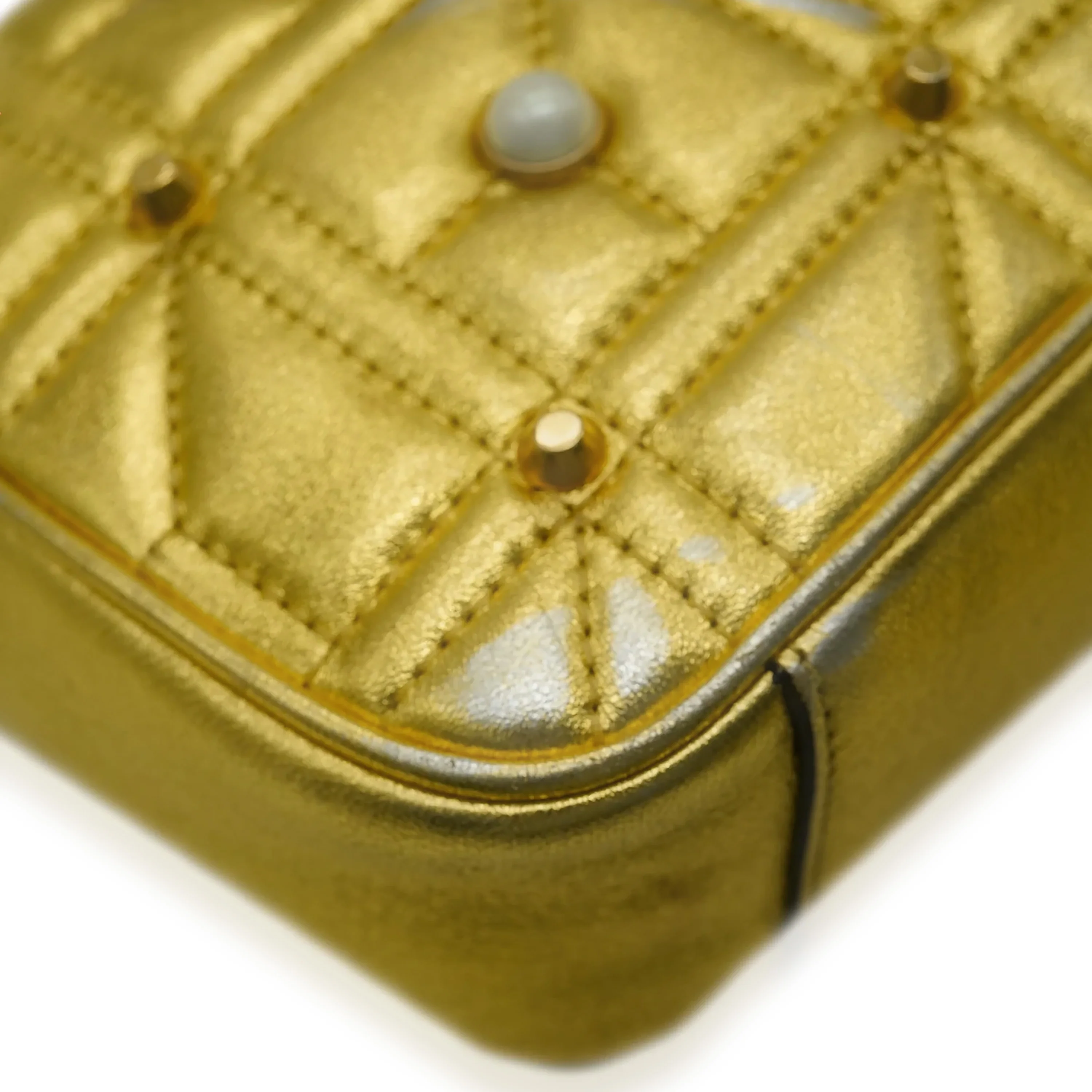Metallic Gold Calfskin Studded Pearly GG Marmont Bag - Image 6