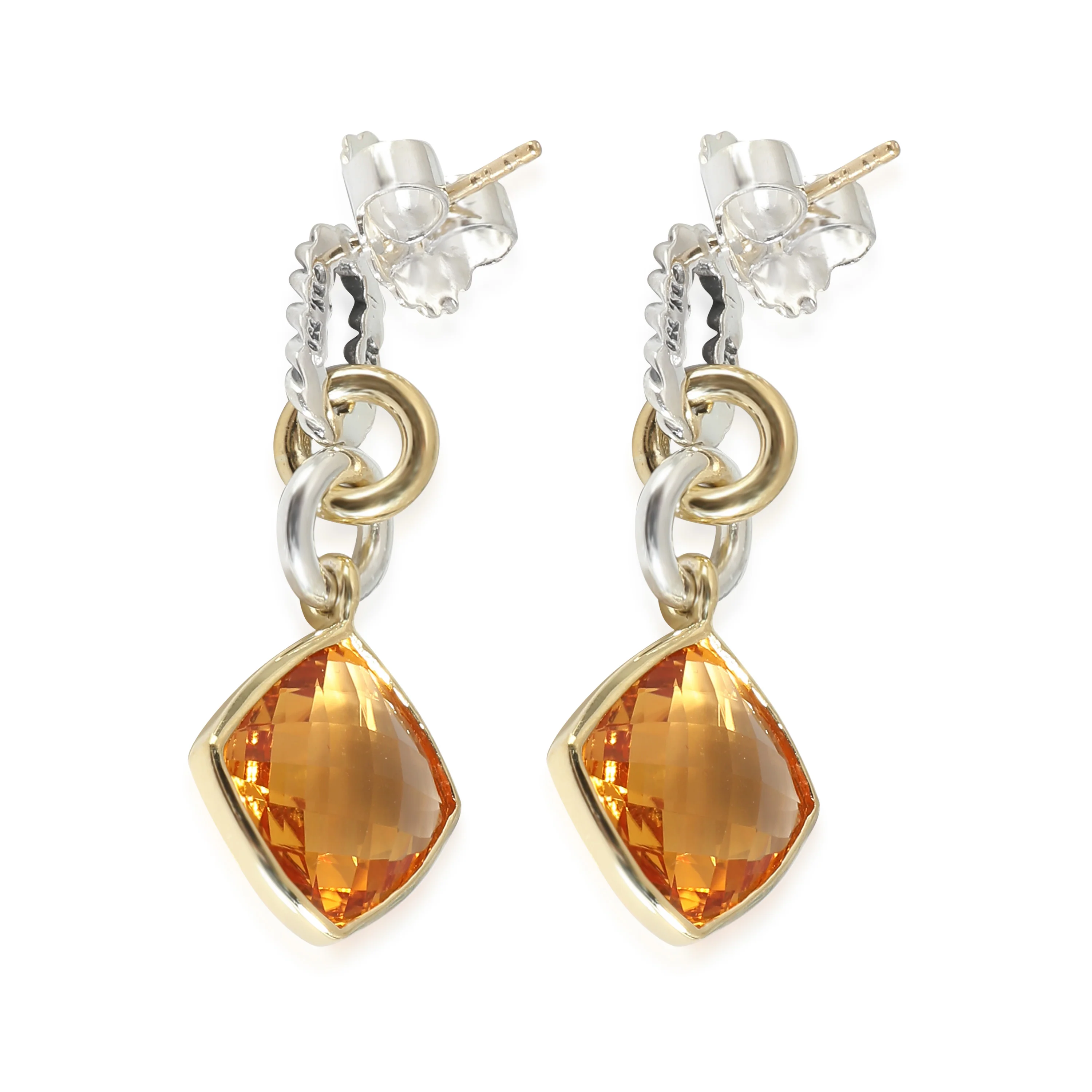 Citrine Drop Earrings in 18k Yellow Gold/Sterling Silver - Image 3