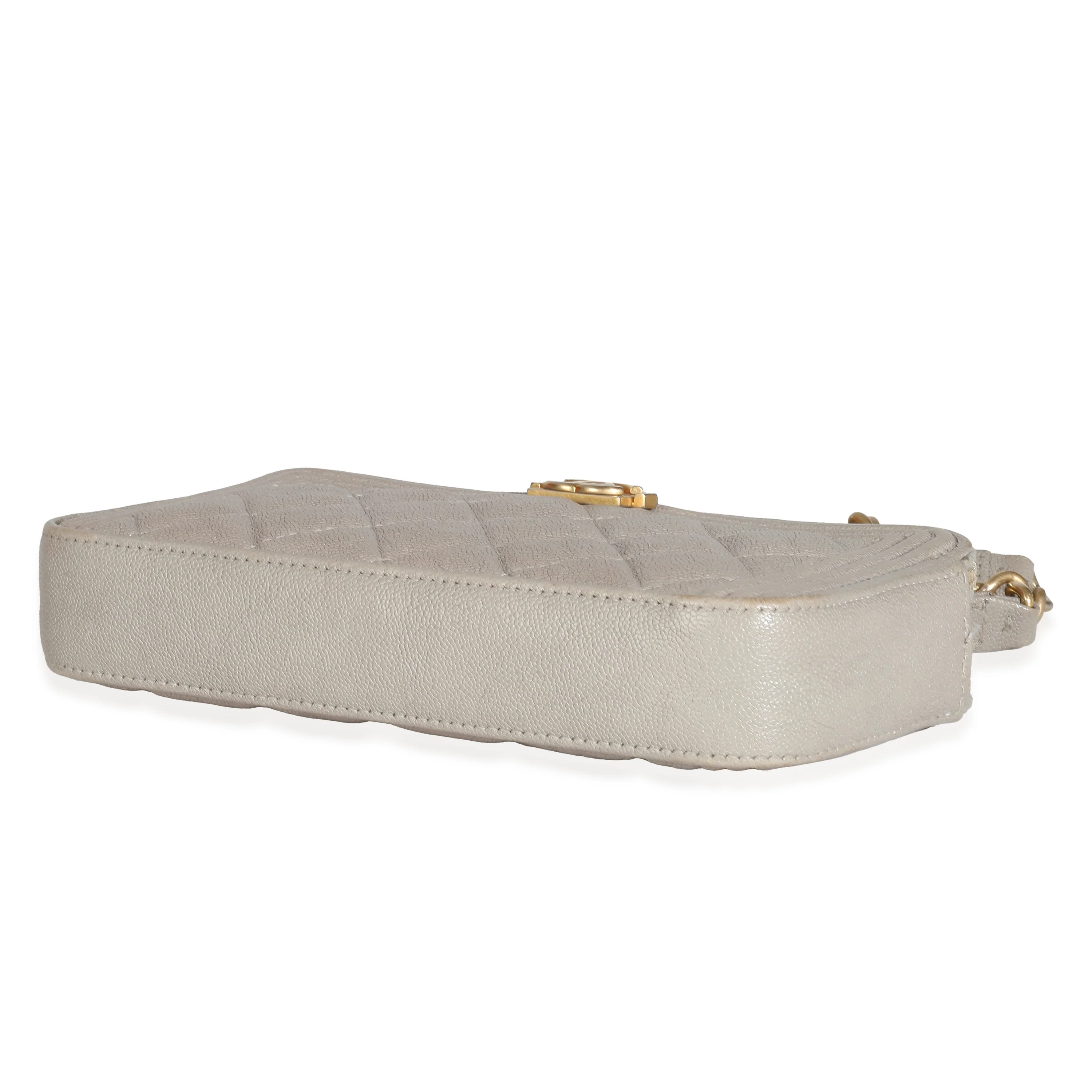 Chanel Grey Quilted Caviar Boy Clutch With Chain - Image 6