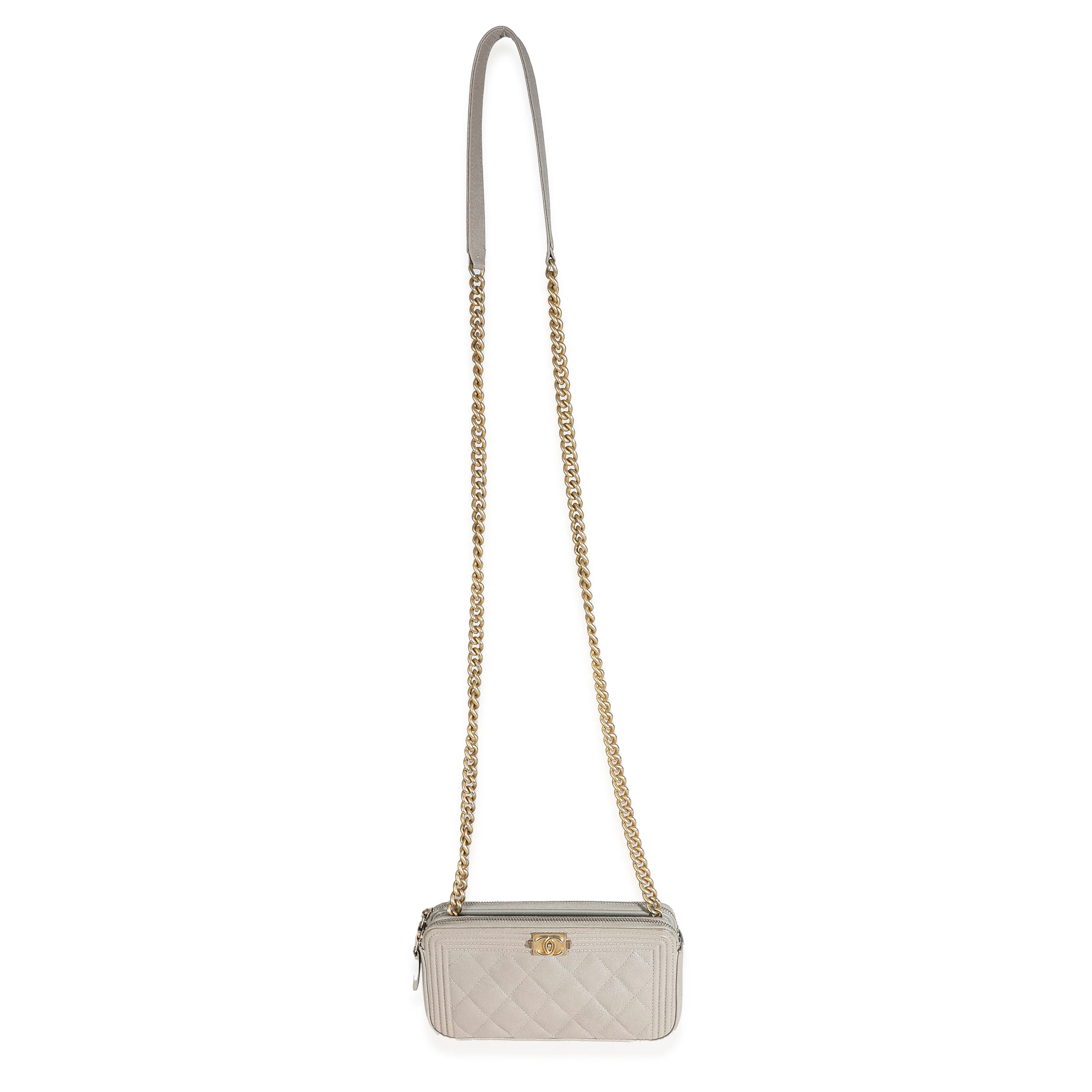 Chanel Grey Quilted Caviar Boy Clutch With Chain - Image 8