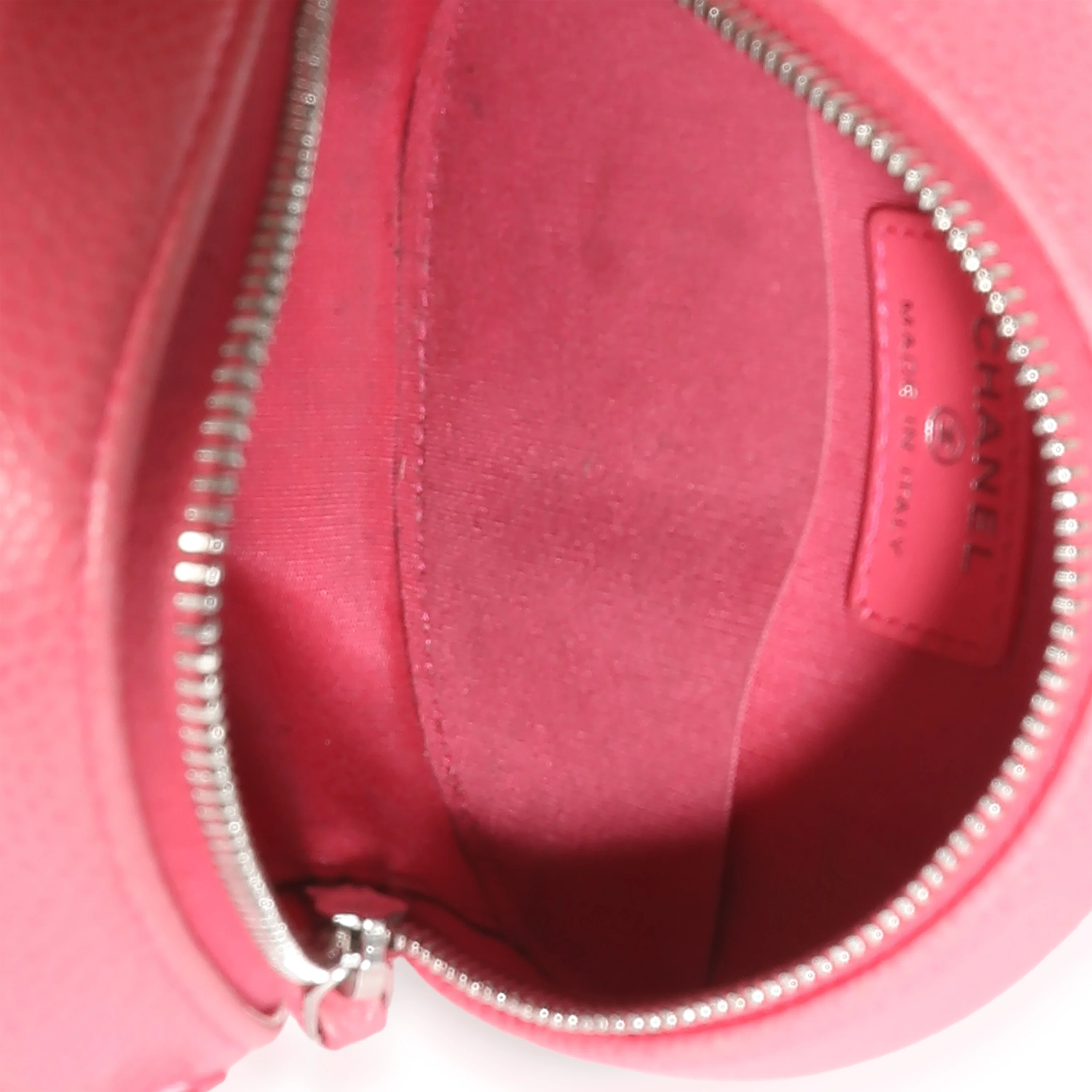 Pink Camellia Embossed Caviar Round Mini Pouch With Chain - Image 9