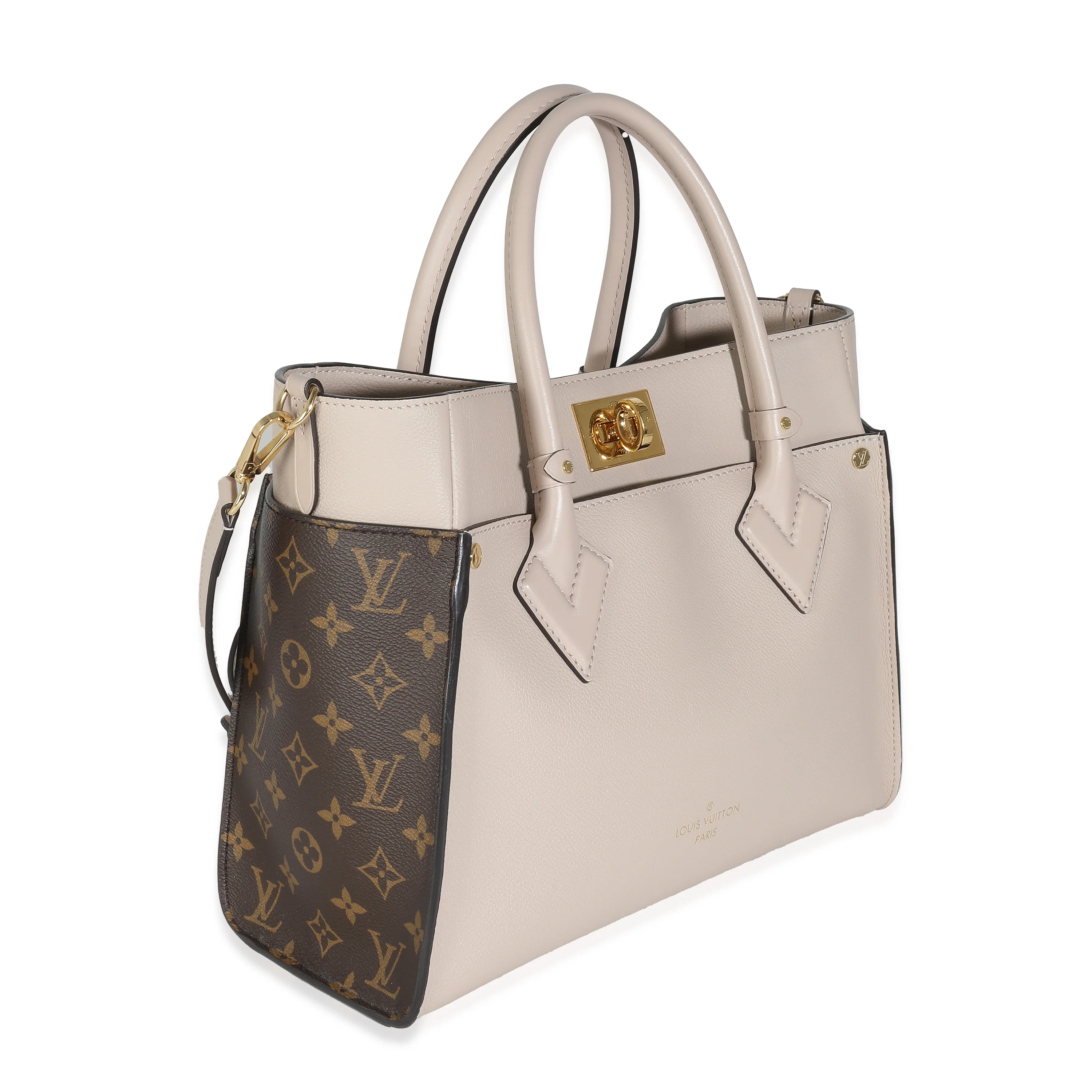 Greige Calfskin Monogram Canvas On My Side MM - Image 3