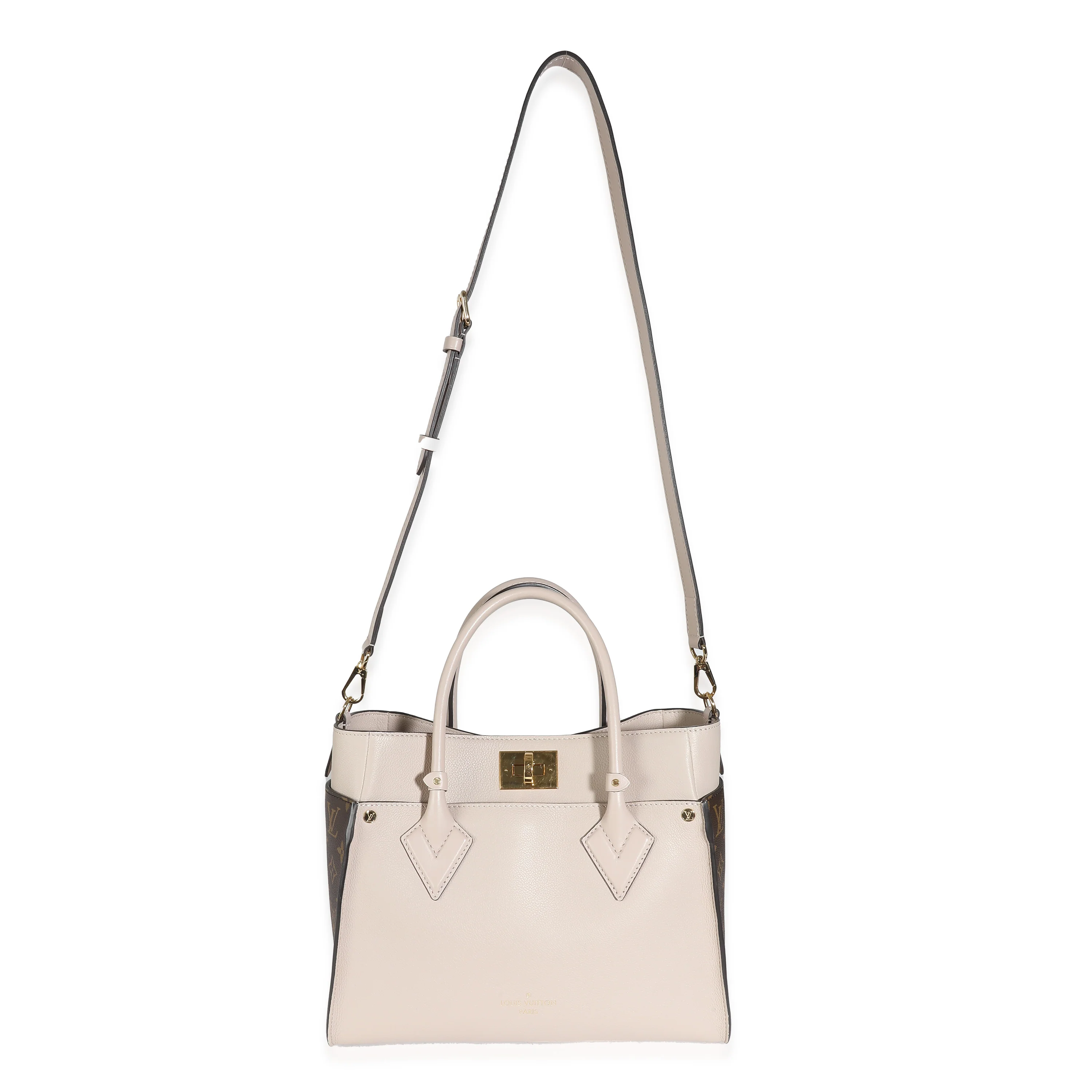 Greige Calfskin Monogram Canvas On My Side MM - Image 8