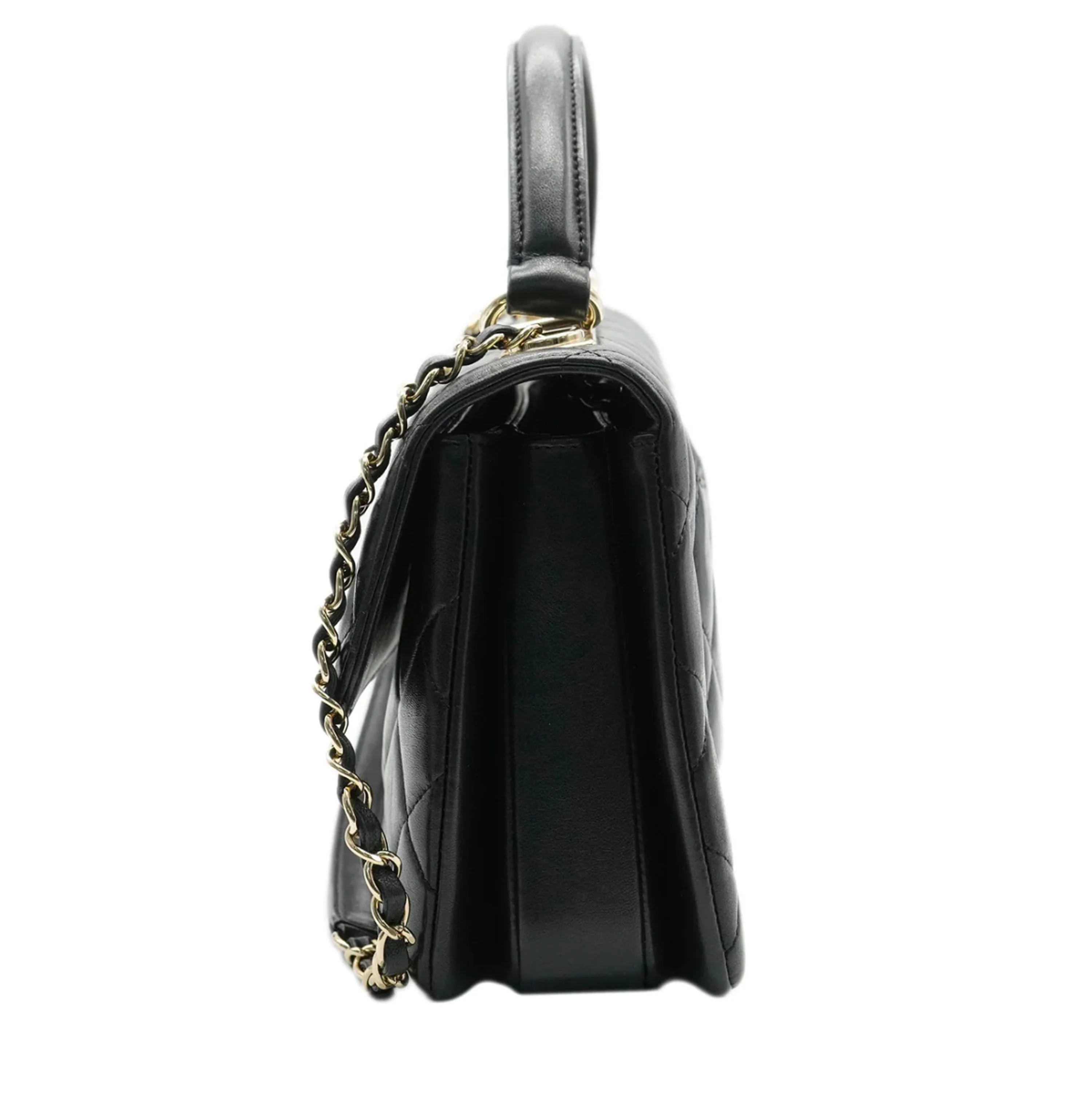 Black Quilted Lambskin Small Trendy CC Dual Handle Flap Bag - Image 3