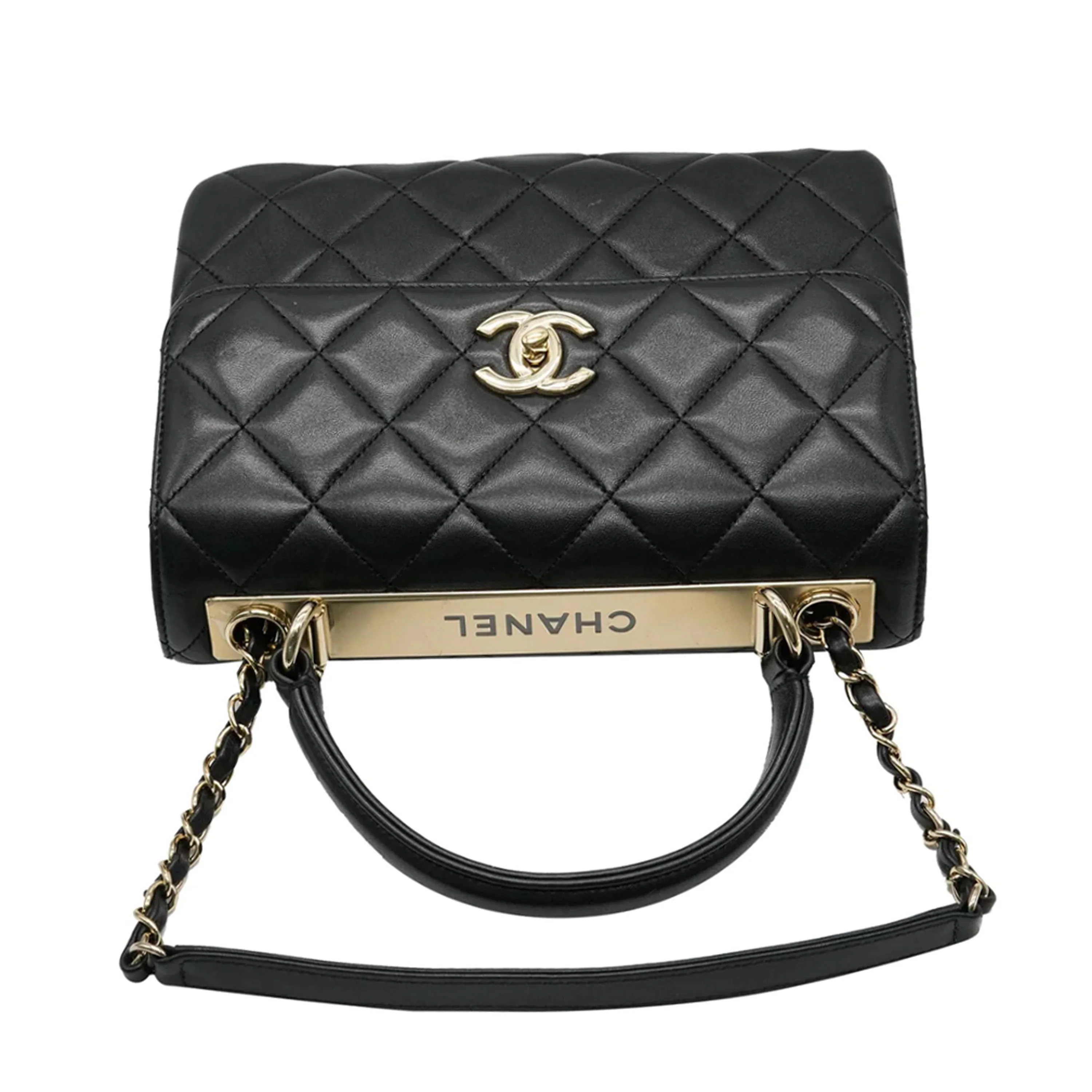 Black Quilted Lambskin Small Trendy CC Dual Handle Flap Bag - Image 9