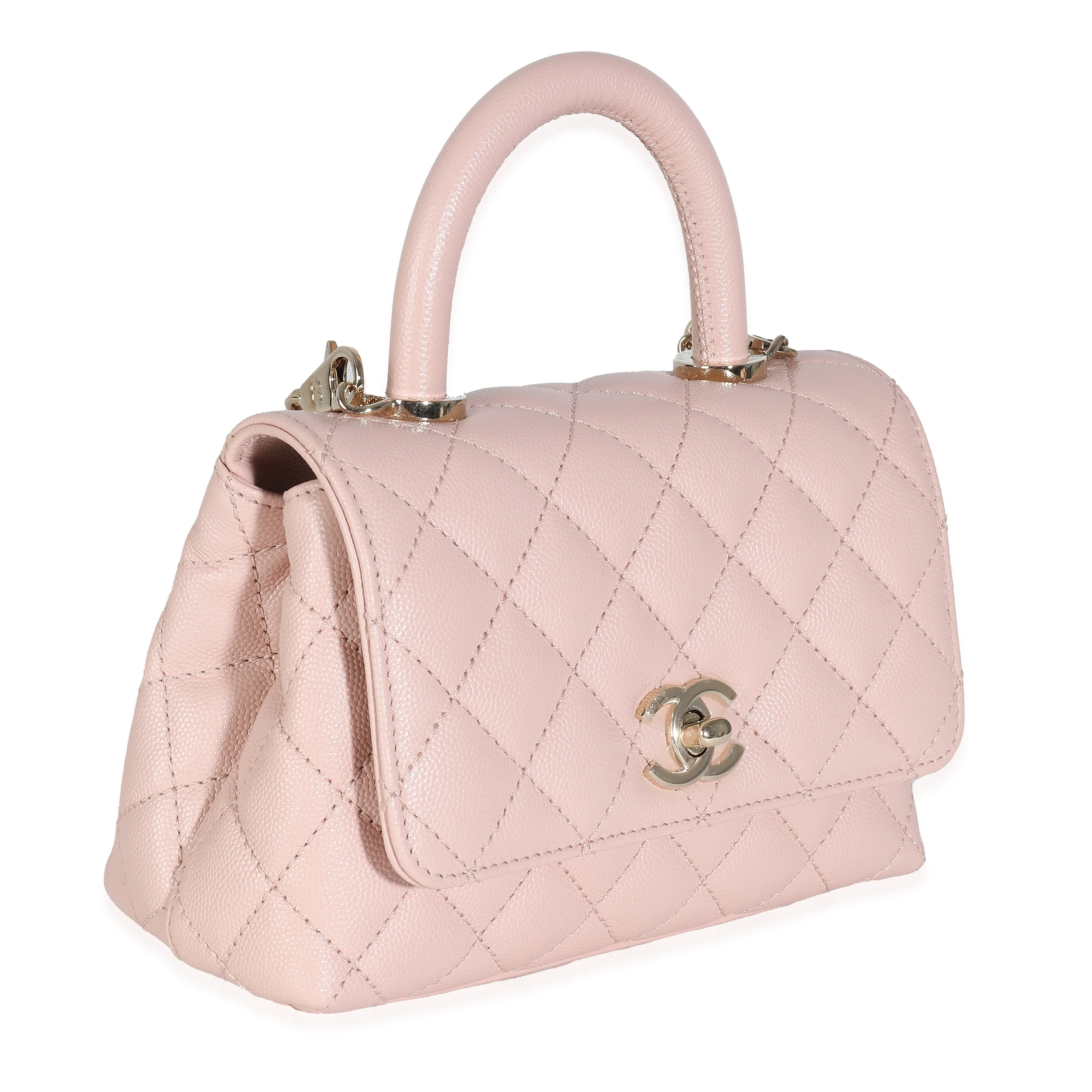 Chanel 21A Light Pink Quilted Caviar Mini Coco Top Handle - Image 3