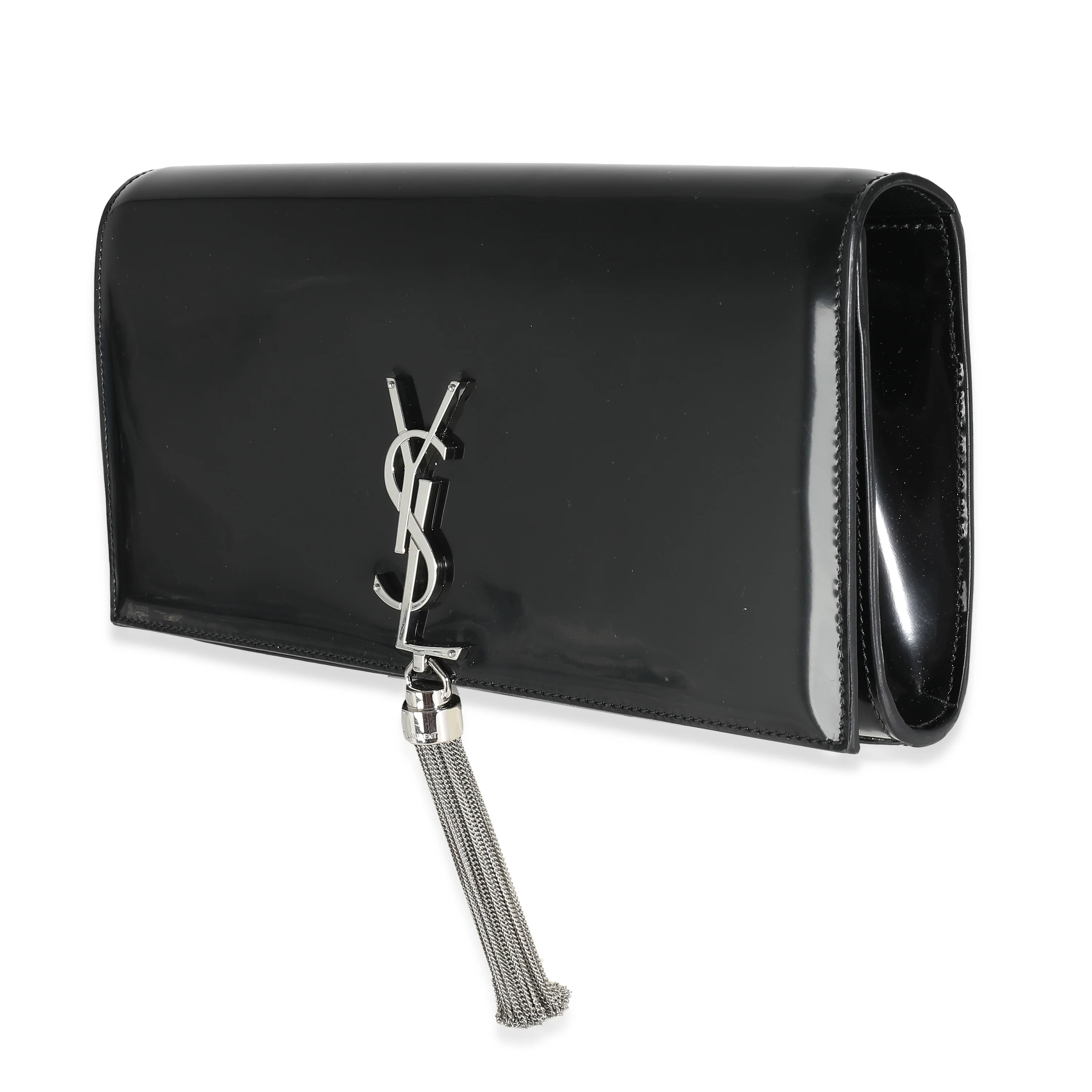 Black Brushed Leather Kate Tassel Clutch - Image 2