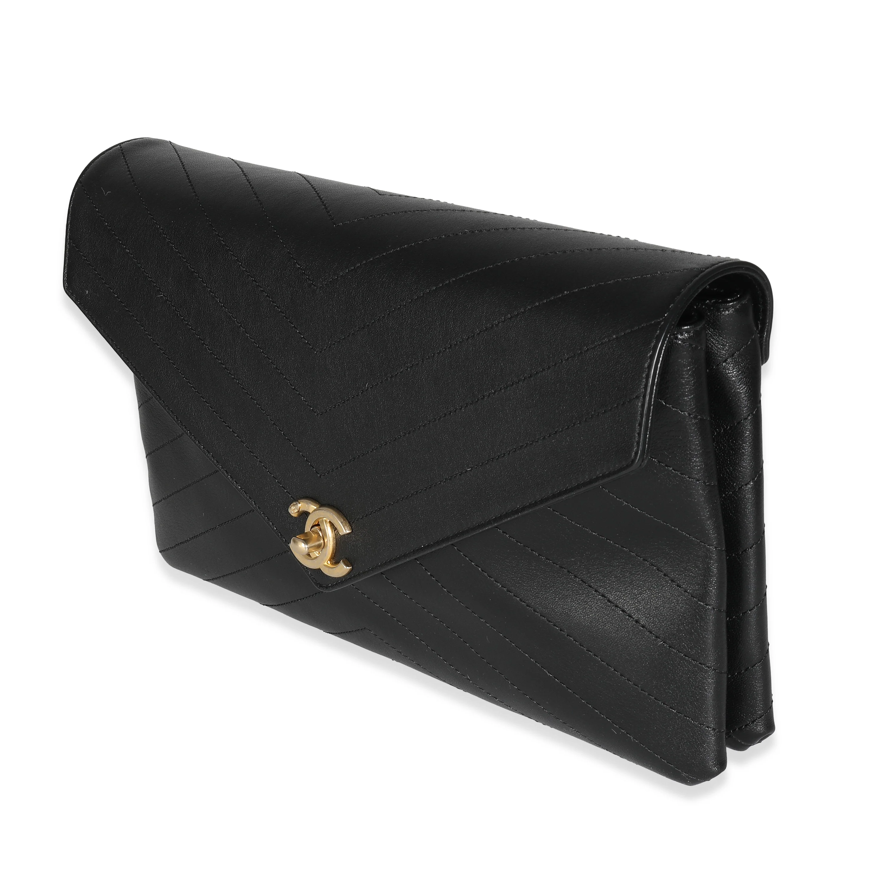 Chanel Black Chevron Lambskin Envelope Clutch - Image 2